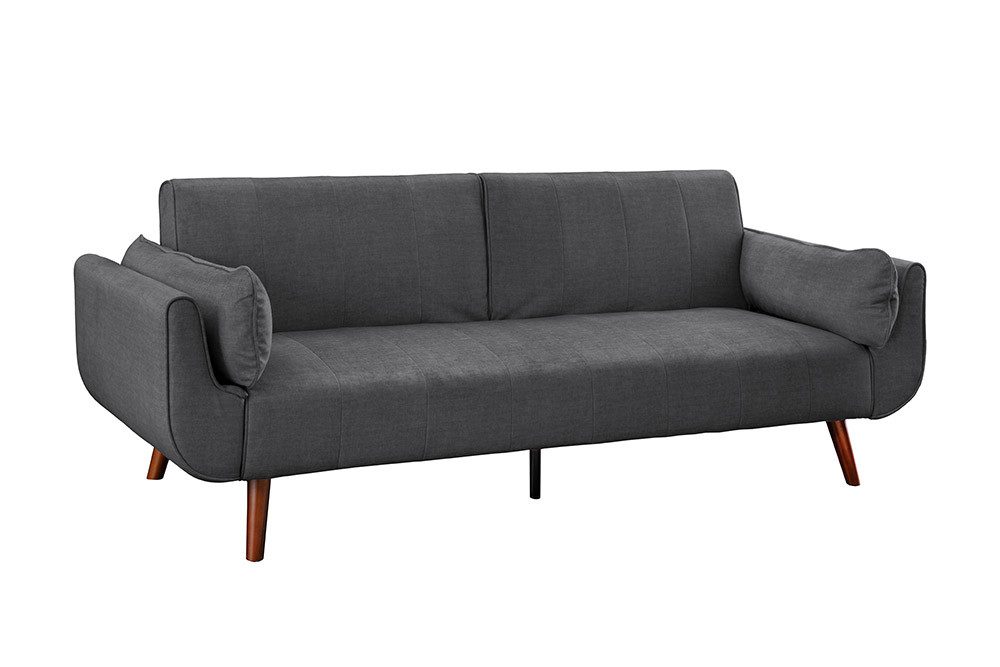 riess-ambiente Schlafsofa DIVANI 220cm grau/braun - Samt, Walnussholz, inkl. Kissen, Retrodesign, Einzelartikel 1 Teile, 3-Sitzer mit Bettfunktion - ideal für Wohn- und Schlafzimmer oder Loft