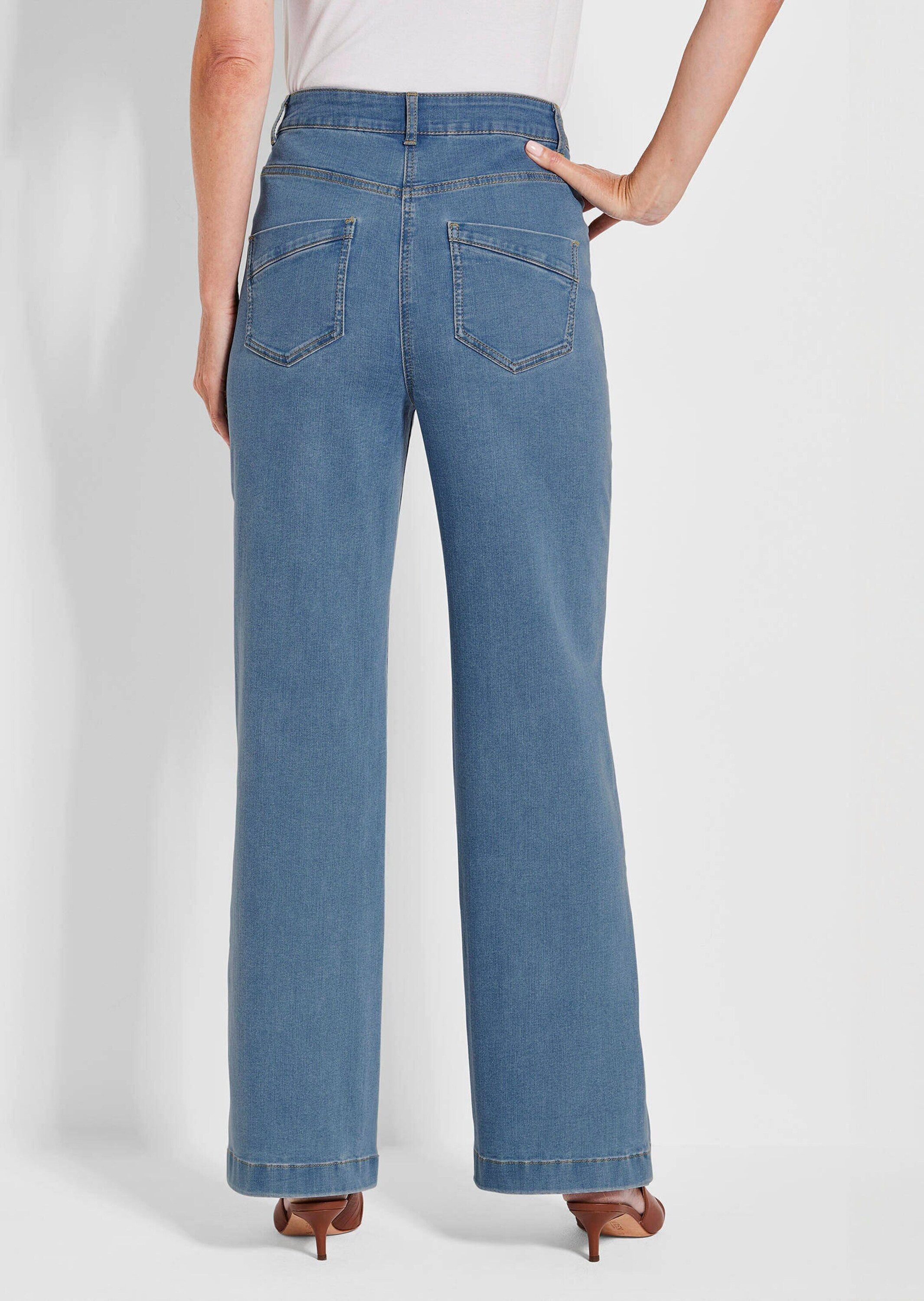 GOLDNER Bequeme Jeans Weite Jeans VERA in Blau, Kontrastnähte Mit Formbund, Kontrastnähten aus Baumwoll-Stretch