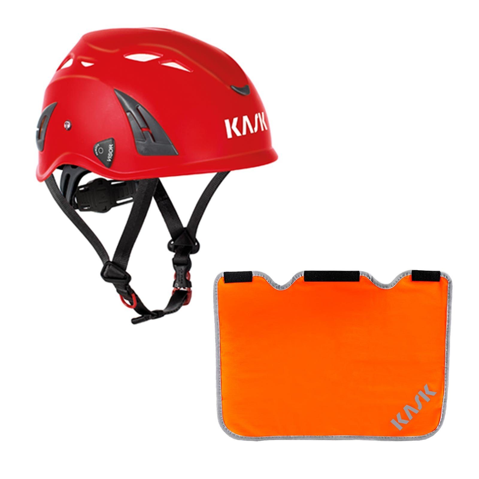 orange Schutzhelm Arbeitsschutzhelm + AQ rot Plasma Bau mit Kask Förderung BG Nackenschutz