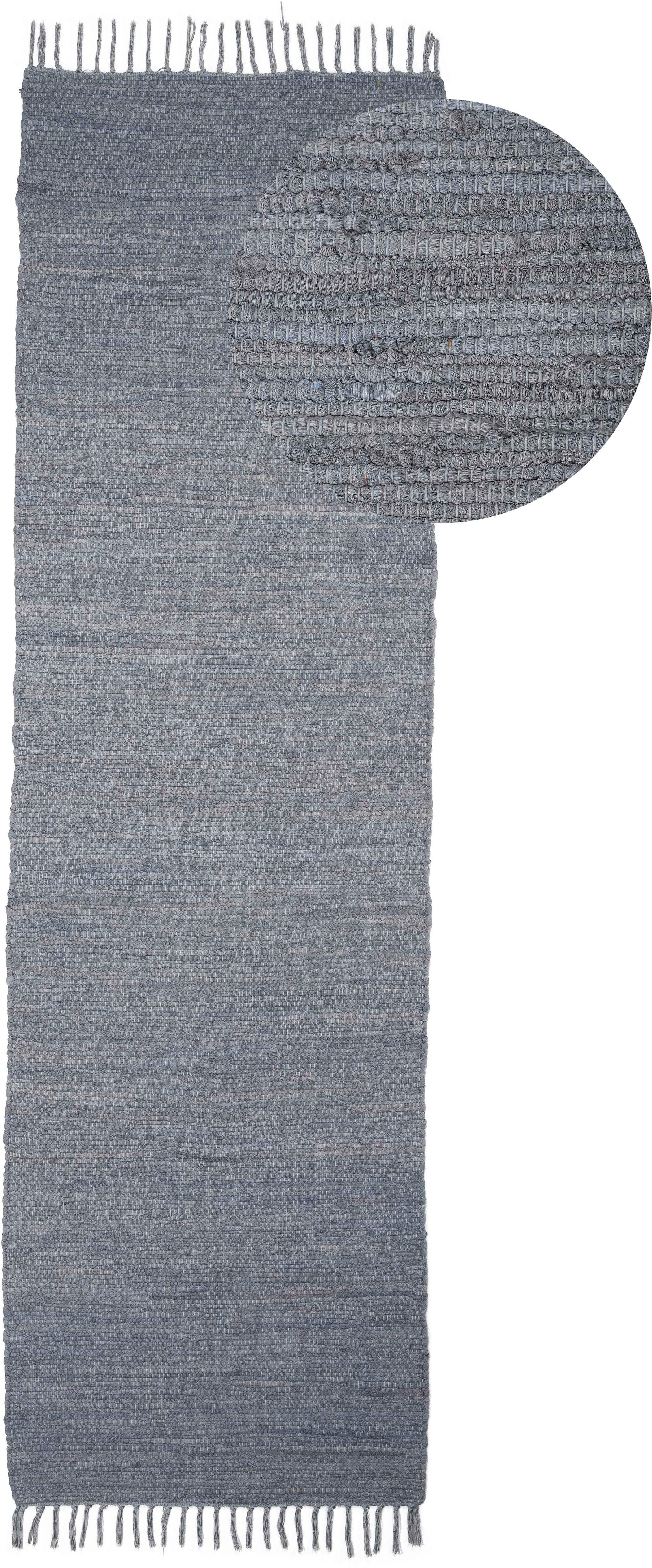 carpetfine Teppich Kelim Chindi uni, auch als Läufer, rechteckig, Höhe: 5 mm, Wendeteppich, reine Baumwolle, handgewebt, Uni-Farben, mit Fransen