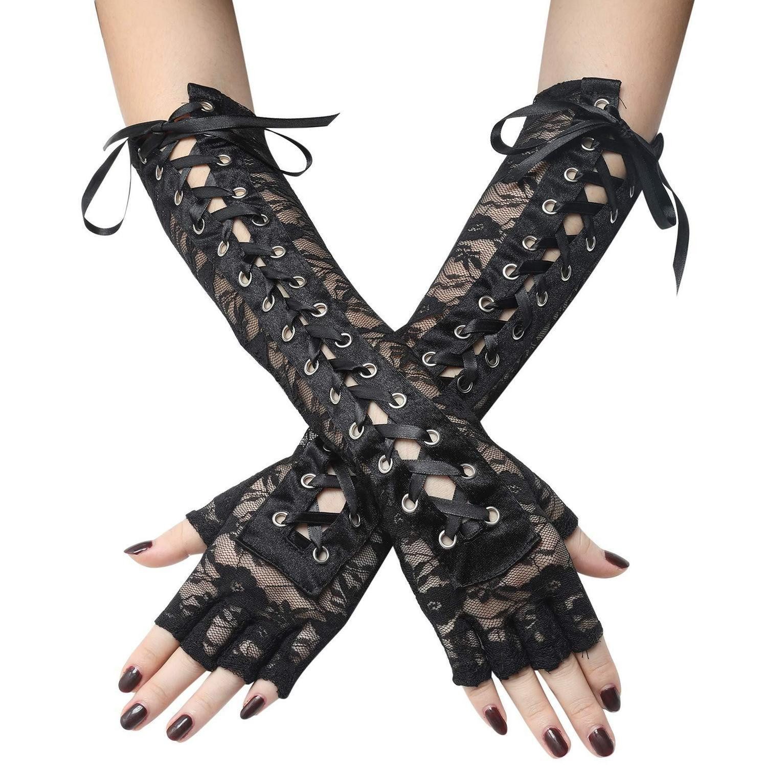 LuxusKollektion Abendhandschuhe Damen Handschuhe Opern Spitze Schwarz Polyester (1-St)