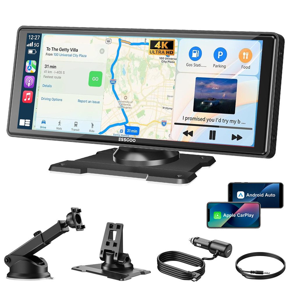 ESSGOO 10.26" 4K Wireless Carplay Apple CarPlay Android Auto Rückfahrkamera Navigationsgerät