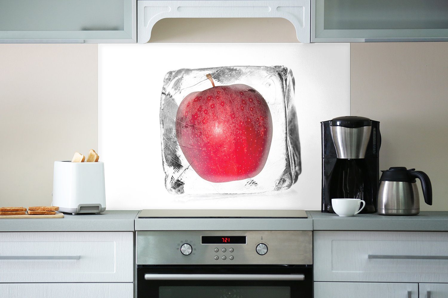 - Wallario Roter Küchenrückwand Apfel in Eiskaltes Obst, (1-tlg) Eiswürfel