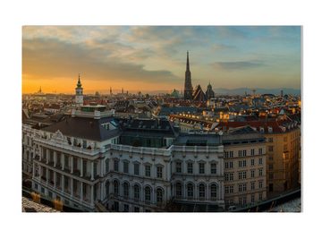 wandmotiv24 Leinwandbild Wien Panorama, Österreich, Abend, Sonne, Städte (1 St), Wandbild, Wanddeko, Leinwandbilder in versch. Größen