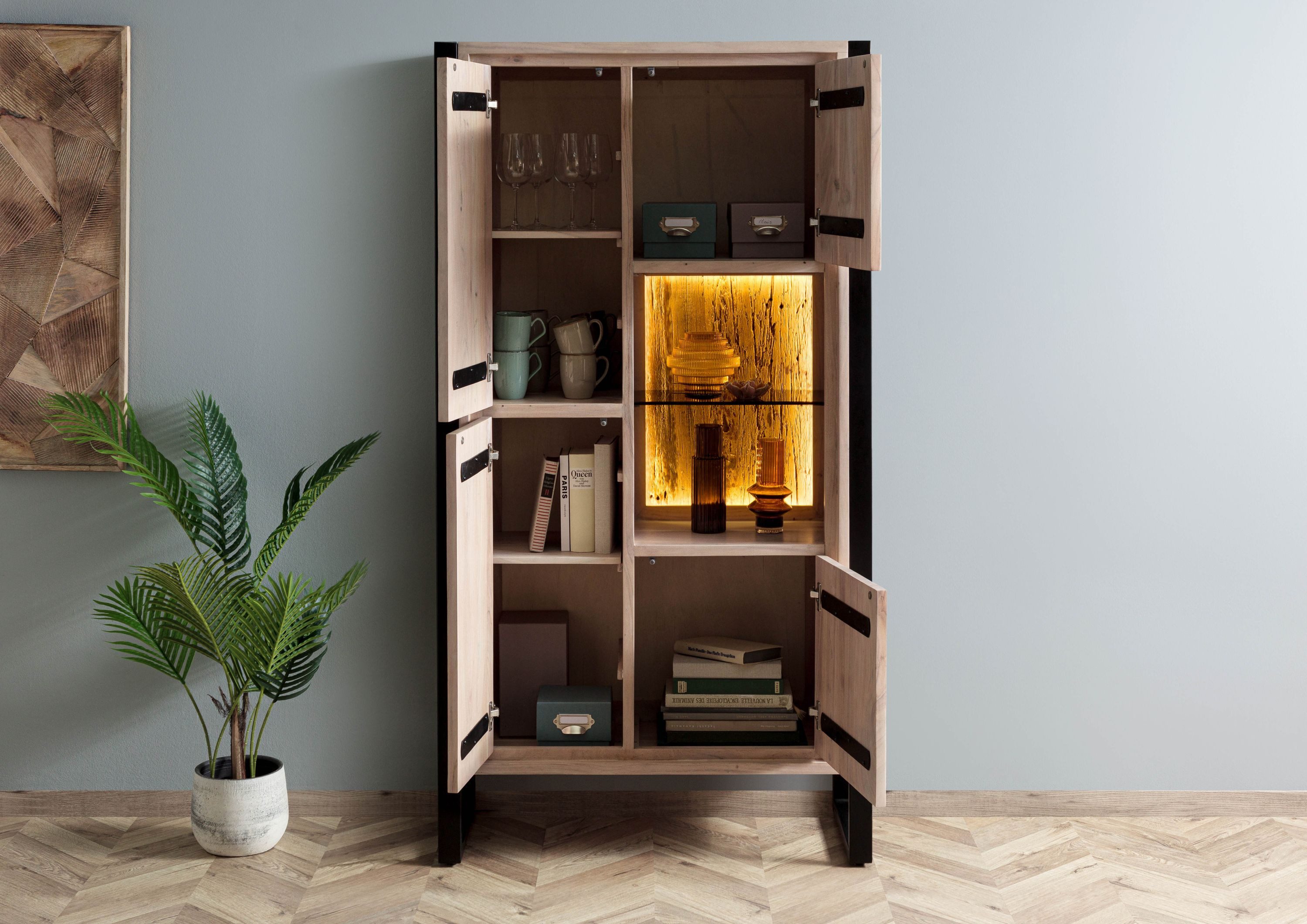 Massivmoebel24 Dreh-/Schwebetürenschrank DENVER (Akazie / Altholz 95x40x180 natur lackiert DENVER #106) Akazie / Altholz 95x40x180 natur lackiert DENVER #106