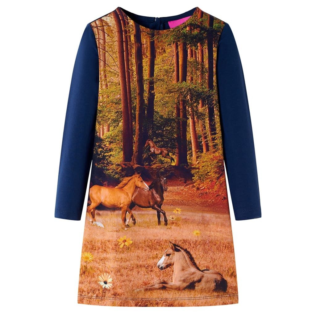 Druckkleid Kinderkleid mit Langen Ärmeln Marineblau 116