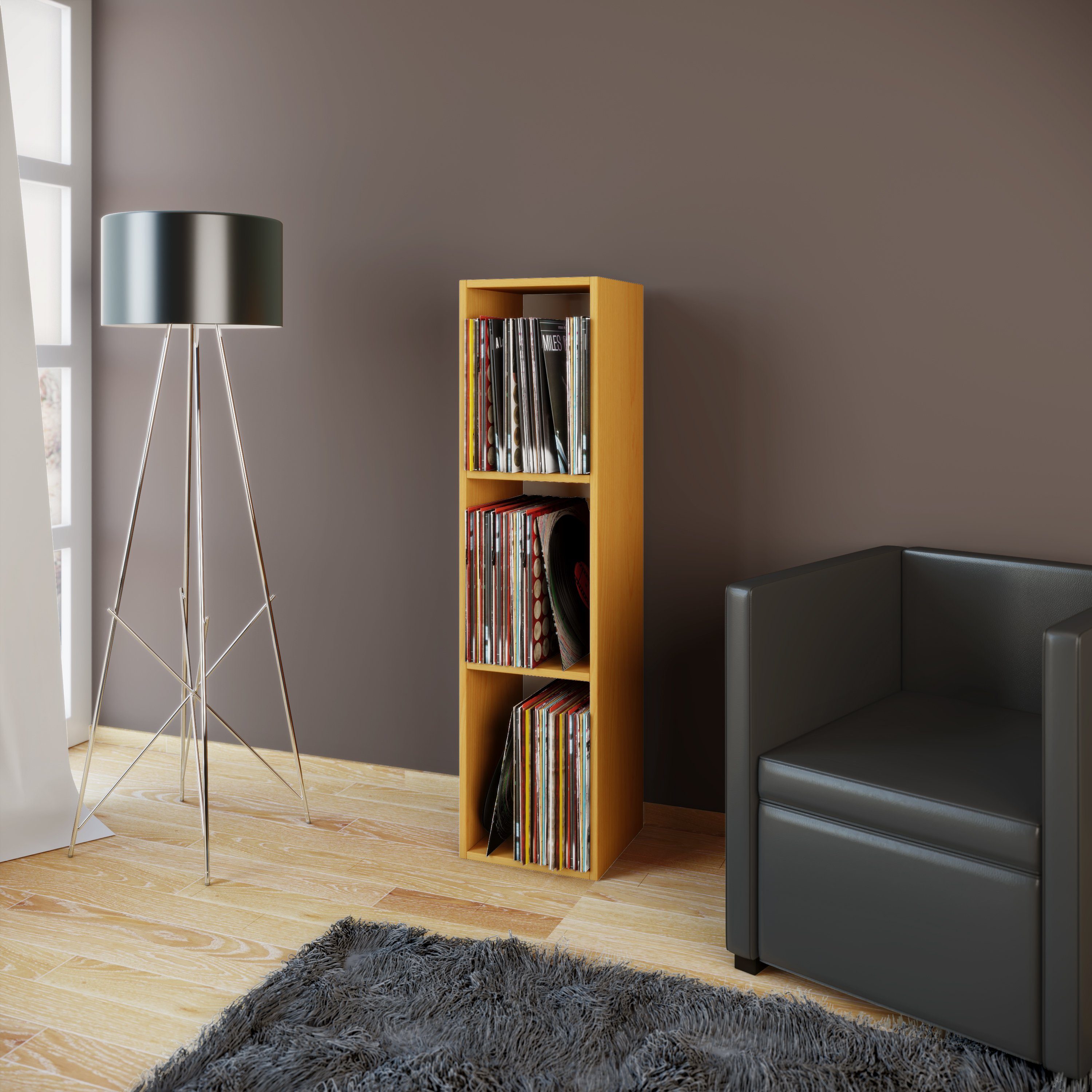 VCM Standregal Platto B. 34 x T. 30 x H. 107 cm, Holz Schallplatten Regal, BluRay Aufbewahrung, 3 Fächer, Holzwerkstoff – Bild 4 von 5