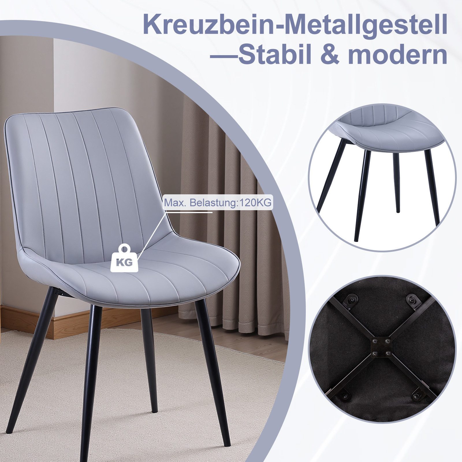 HOMAVO Essgruppe 5-teilig – Esstisch mit 4 Polsterstühlen, modern & vielseitig, 2-in-1 Essgruppe mit modernen Materialien und platzsparendem Design