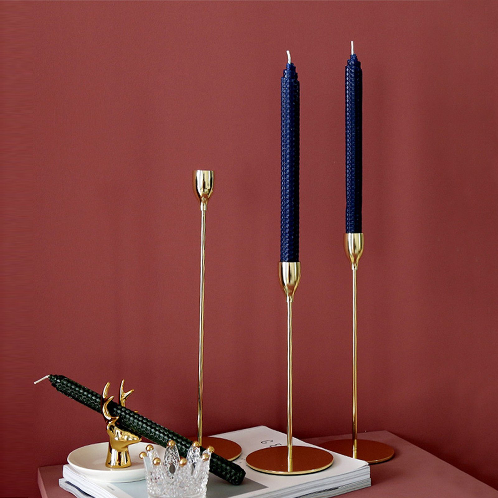PUCHIKA Kerzenständer (3er Set), 33/28/23cm aus hochwertigem Metall, Keine Montage erforderlich Gelbgold - Glänzend