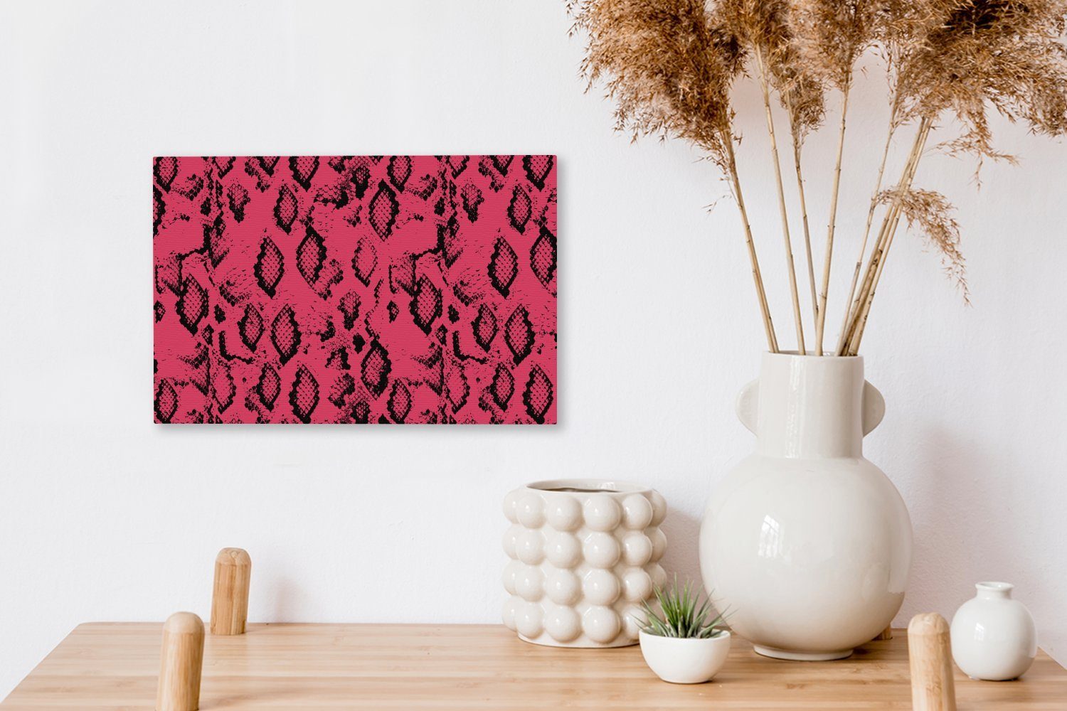 Wanddeko, Leinwandbild Aufhängefertig, St), 30x20 Schwarz, OneMillionCanvasses® Rosa - Wandbild cm Schlangendruck (1 - Leinwandbilder,