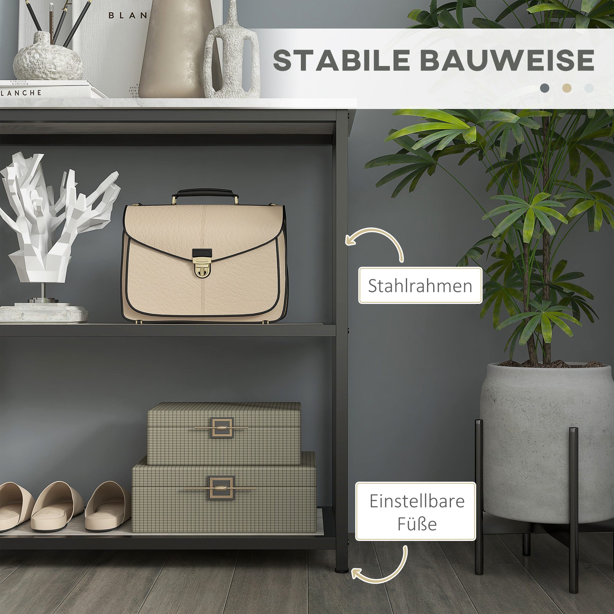 REDOM Konsolentisch Couchtisch 100x30x80 cm 100x30x80 cm, Weiß, Stahl, 2 Ebenen (Packung, 1-St., Sofatisch & Flurtisch mit Kippschutz), Ideal für Wohnzimmer, Flur & schmale Räume