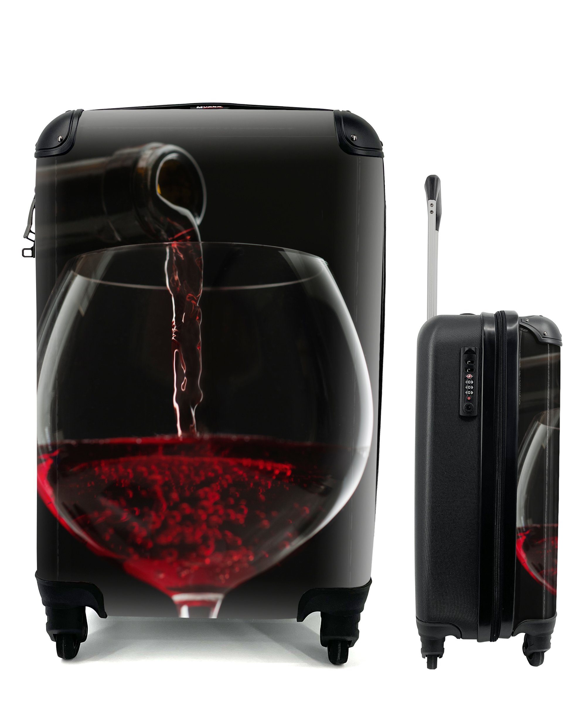 Rollen, Handgepäck von in Weinglas ein wird, mit gegossen der Ferien, Rotwein, 4 Handgepäckkoffer Reisetasche rollen, Bild für MuchoWow Trolley, Reisekoffer
