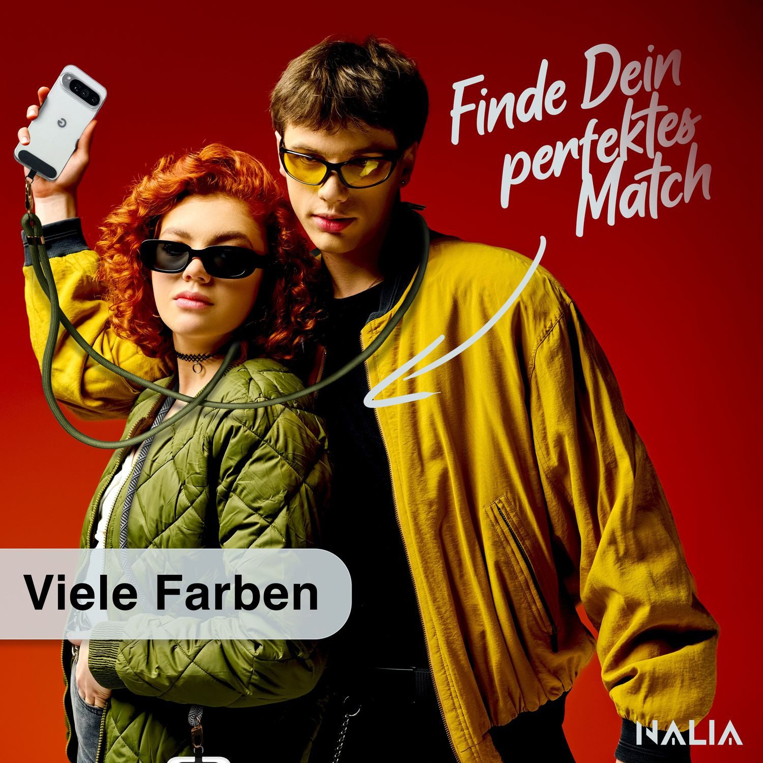Nalia Handykette Universal Smartphone, Nylon Handyband / Karabiner Gold & 2 Pads / 35-75cm Tragelänge