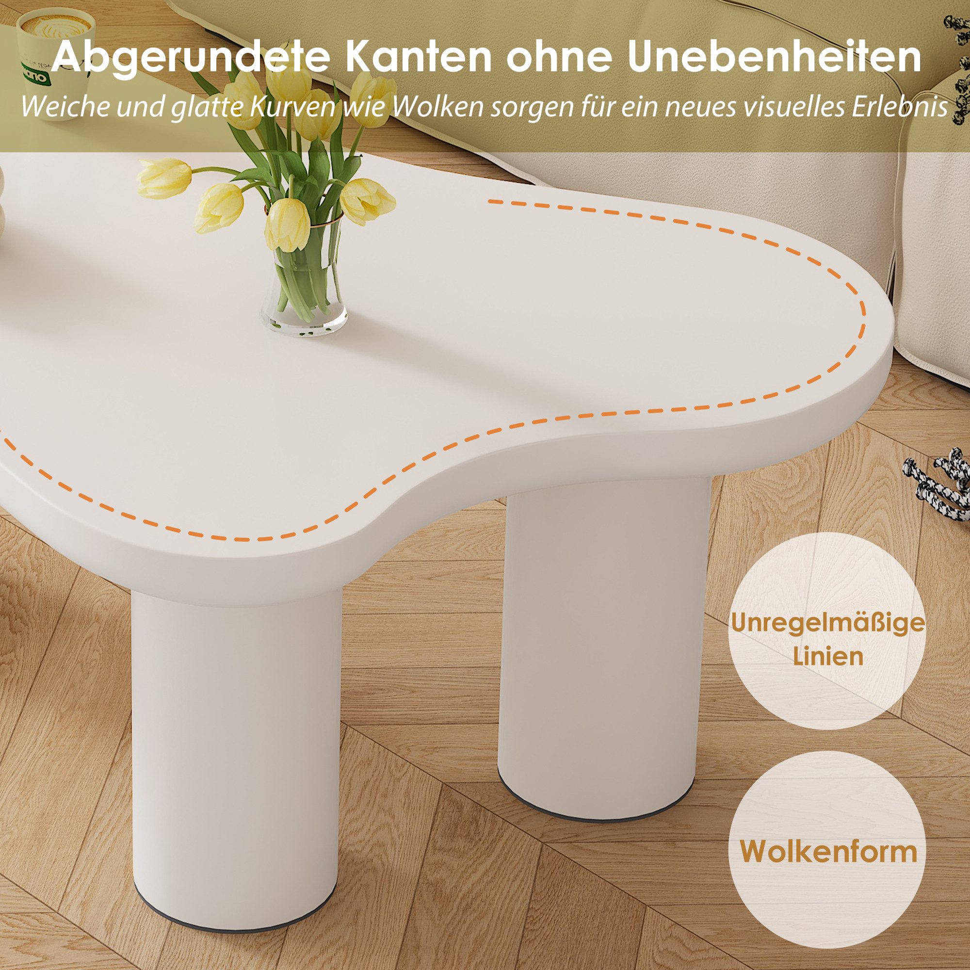 Merax Couchtisch Wolke, Beistelltisch Scandi, Wohnzimmertisch, Kaffetisch, Breite:107cm