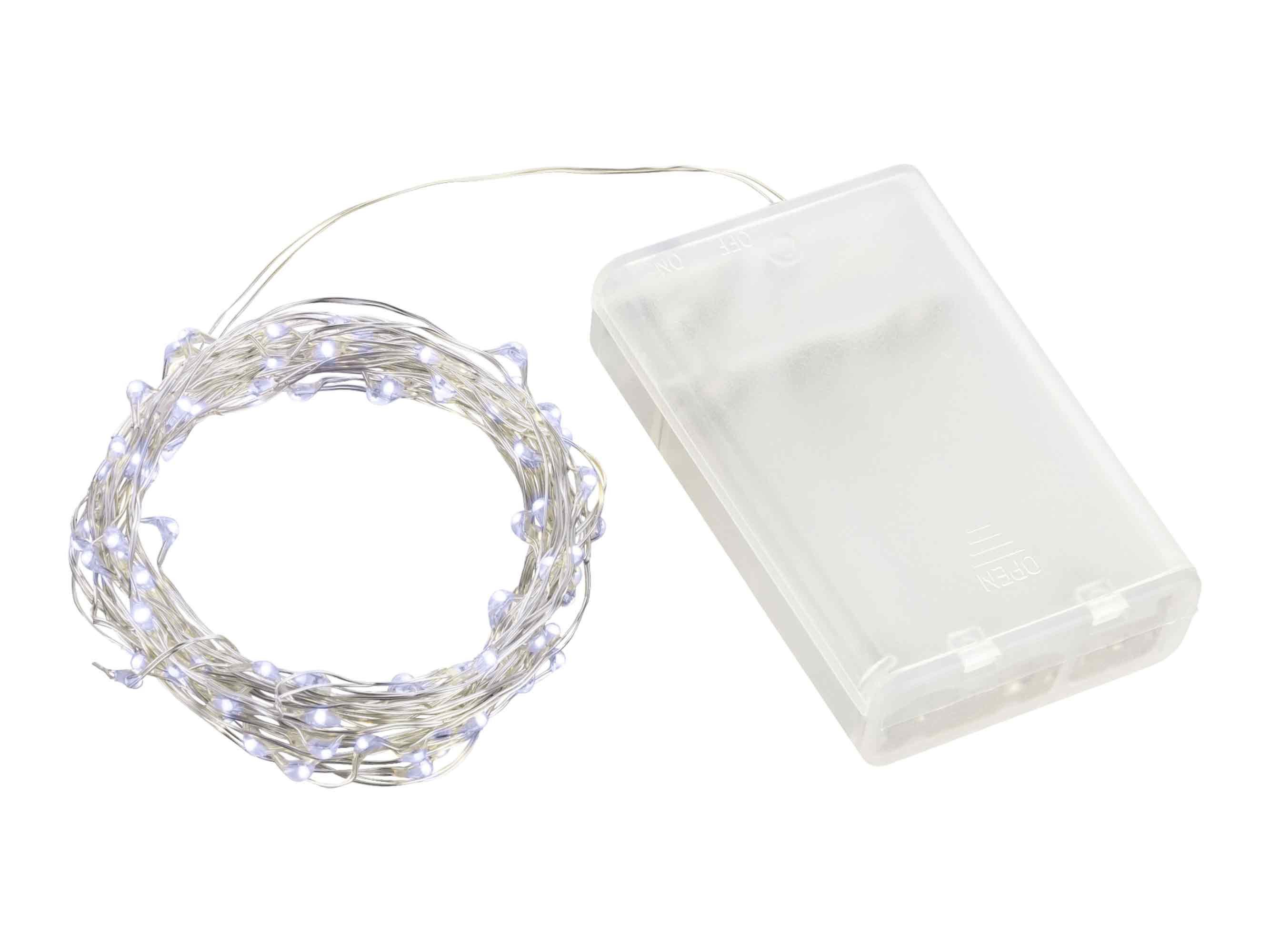 Linder Exclusiv GmbH LED-Lichterkette, Batterie 4,95m 100 Micro LEDs kaltweiß Draht silber