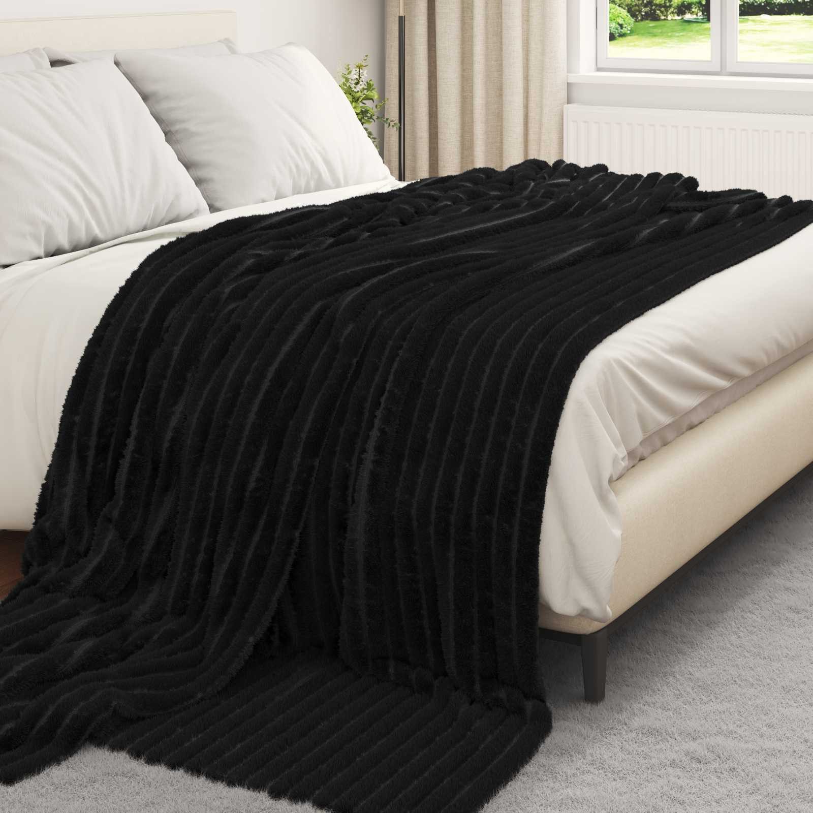 vidaXL Bettüberwurf Wohndecke Schwarz 240 x 220 cm 1.36 kg Fleece