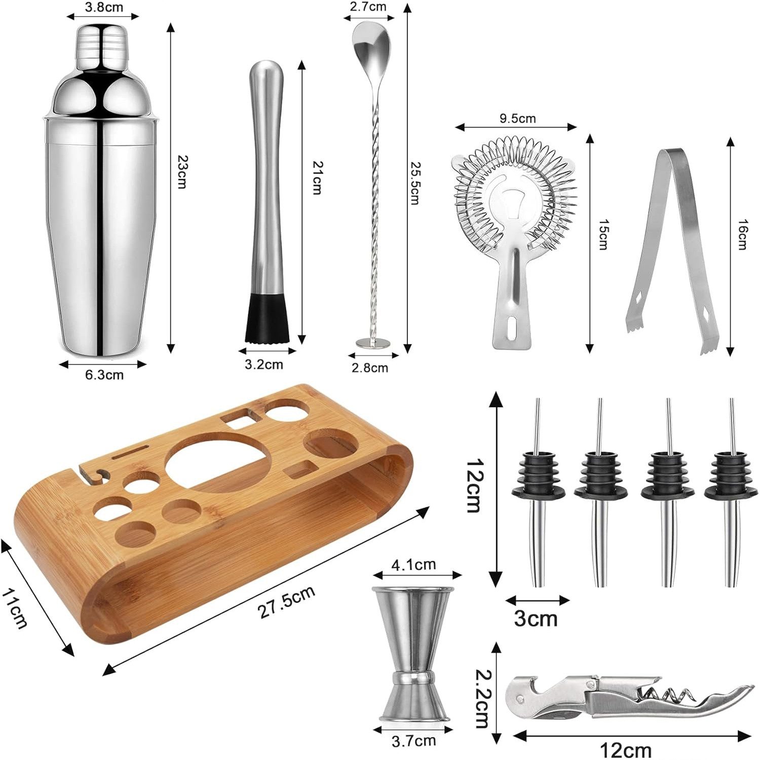 TUWENA Cocktail-Set Stainless Steel Shaker Bar Set, 750ML 12-Teiliges Edelstahl Zubehör, (12-tlg), Professionelles Barware Set für Zuhause oder die Bar – Bild 2 von 4