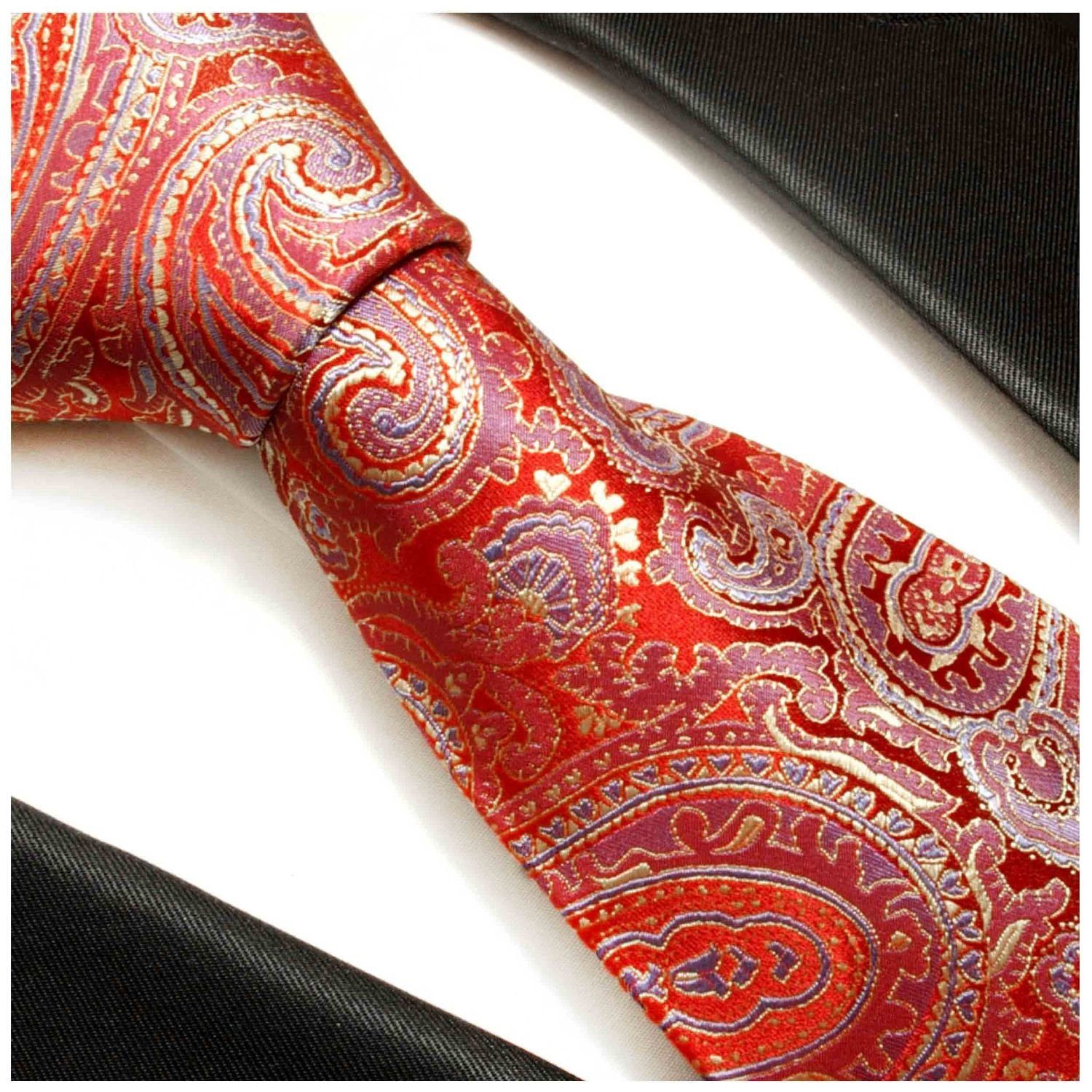 Herren Seidenkrawatte Schmal blau rot Schlips Seide brokat Malone Paul gold (6cm), 696 paisley Elegante Krawatte 100%