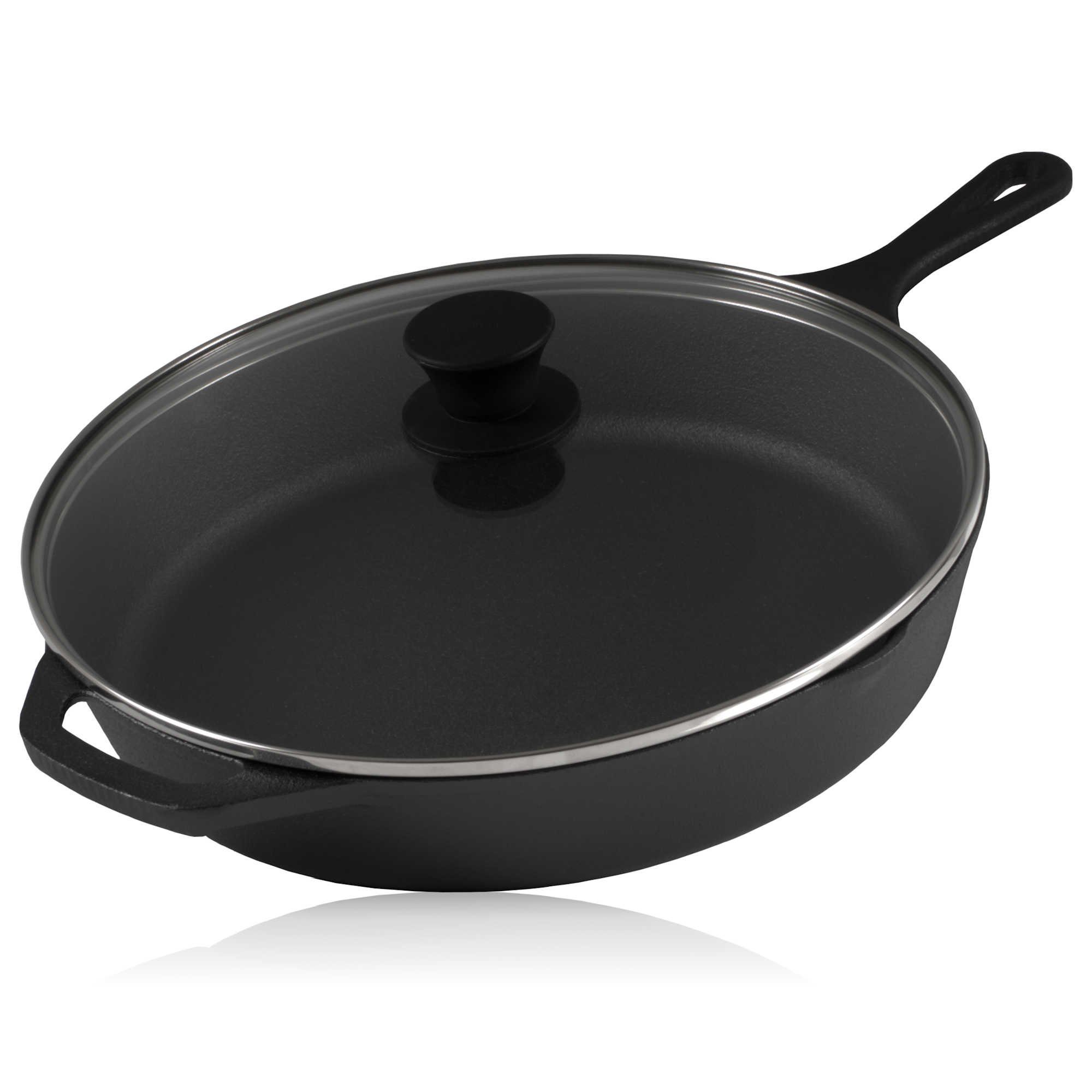 BBQ-Toro Grillpfanne Gusseisen Grillpfanne Ø 30 cm mit Glasdeckel, Bratpfanne, Gusseisen
