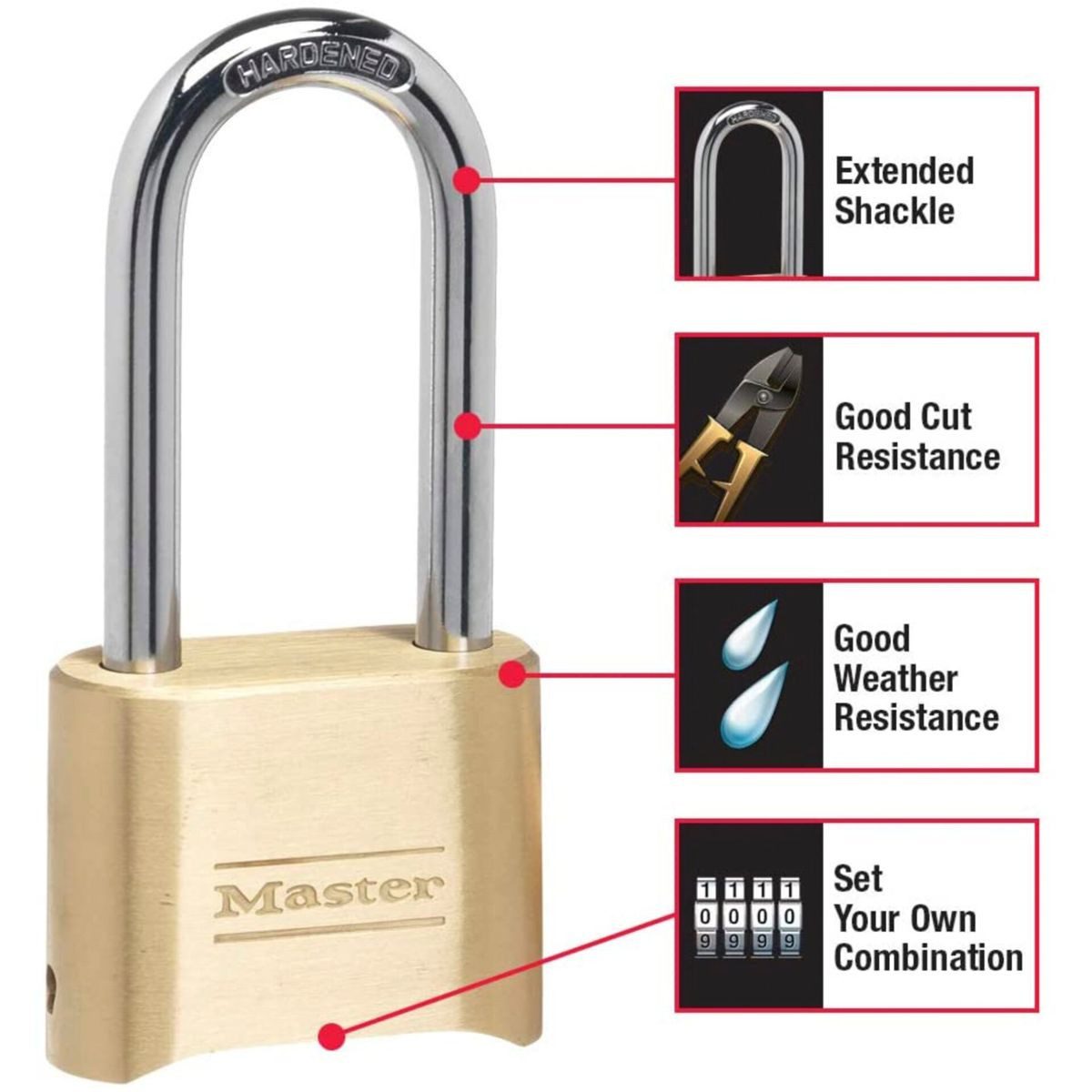Master Lock Zahlenschloss aus Zink 175EURDLH Diebstahlalarm