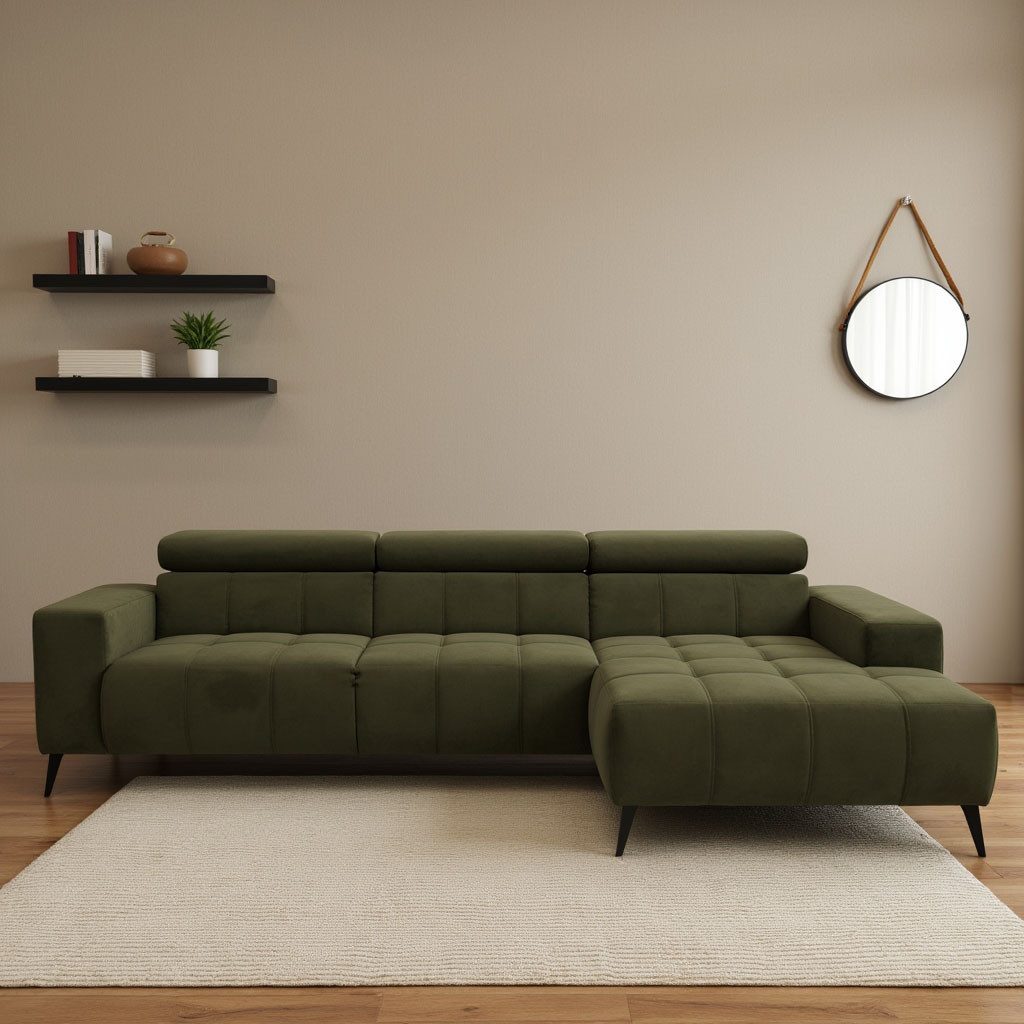 DOMO collection Ecksofa Trento L-Form, mit Kufenfuß oder Einzelfuß, whlw. verstellbare Kopfteile, passend für gängige Saugroboter