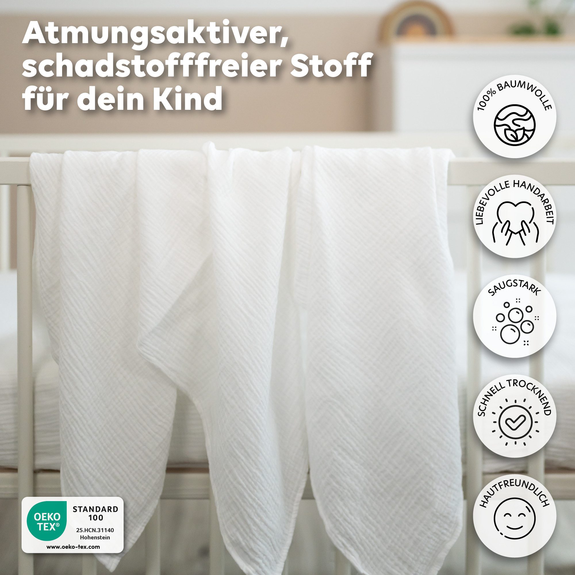 lilimaus Spucktuch Mulltücher für Babys aus 100% Baumwolle - weich & saugfähig, (3-tlg), 3er-Set, saugfähig & schnelltrocknend - auch als Kuscheltuch