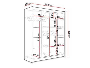 MIRJAN24 Kleiderschrank Camino V (mit Spiegel, Kleiderstange, Einlegeboden) Praktische Schwebetürenschrank, Garderobe