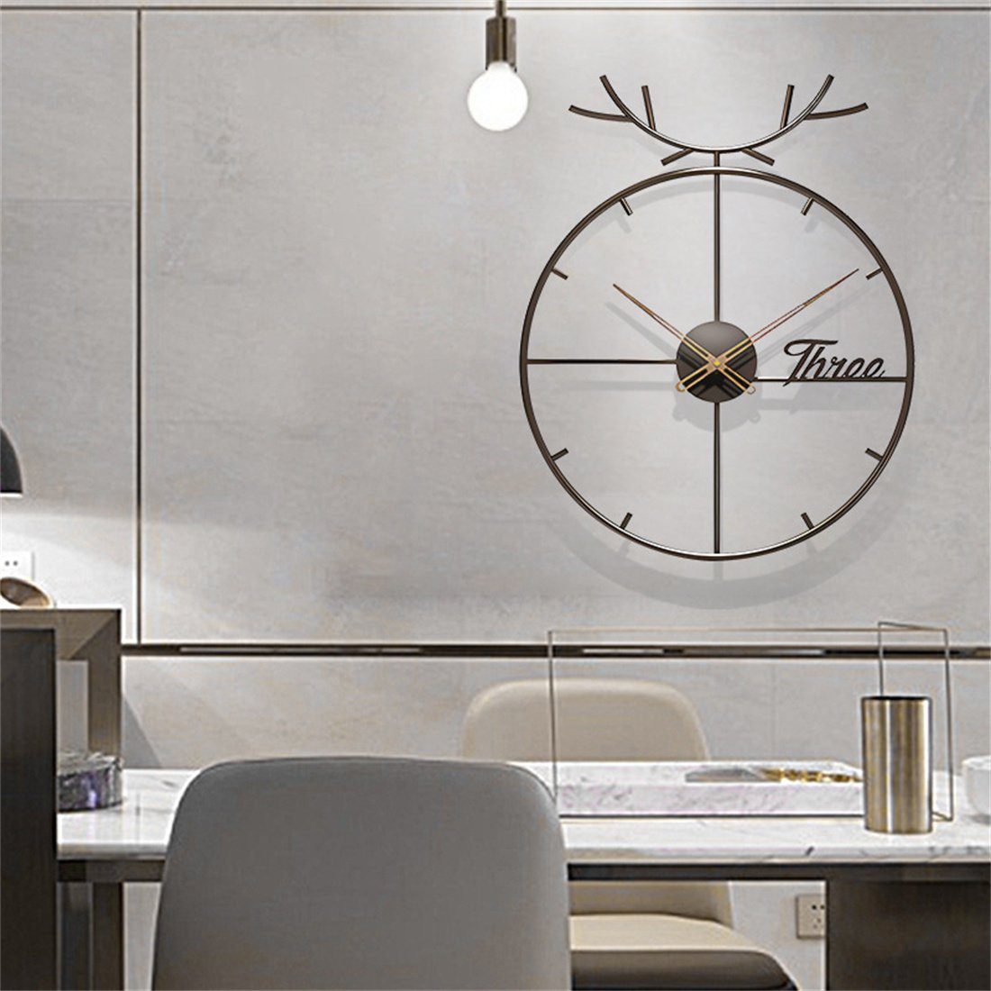 DÖRÖY stille dekorative mit Uhr Eisen Wanduhr Hirschkopf, 55cm Wanduhr Moderne aus