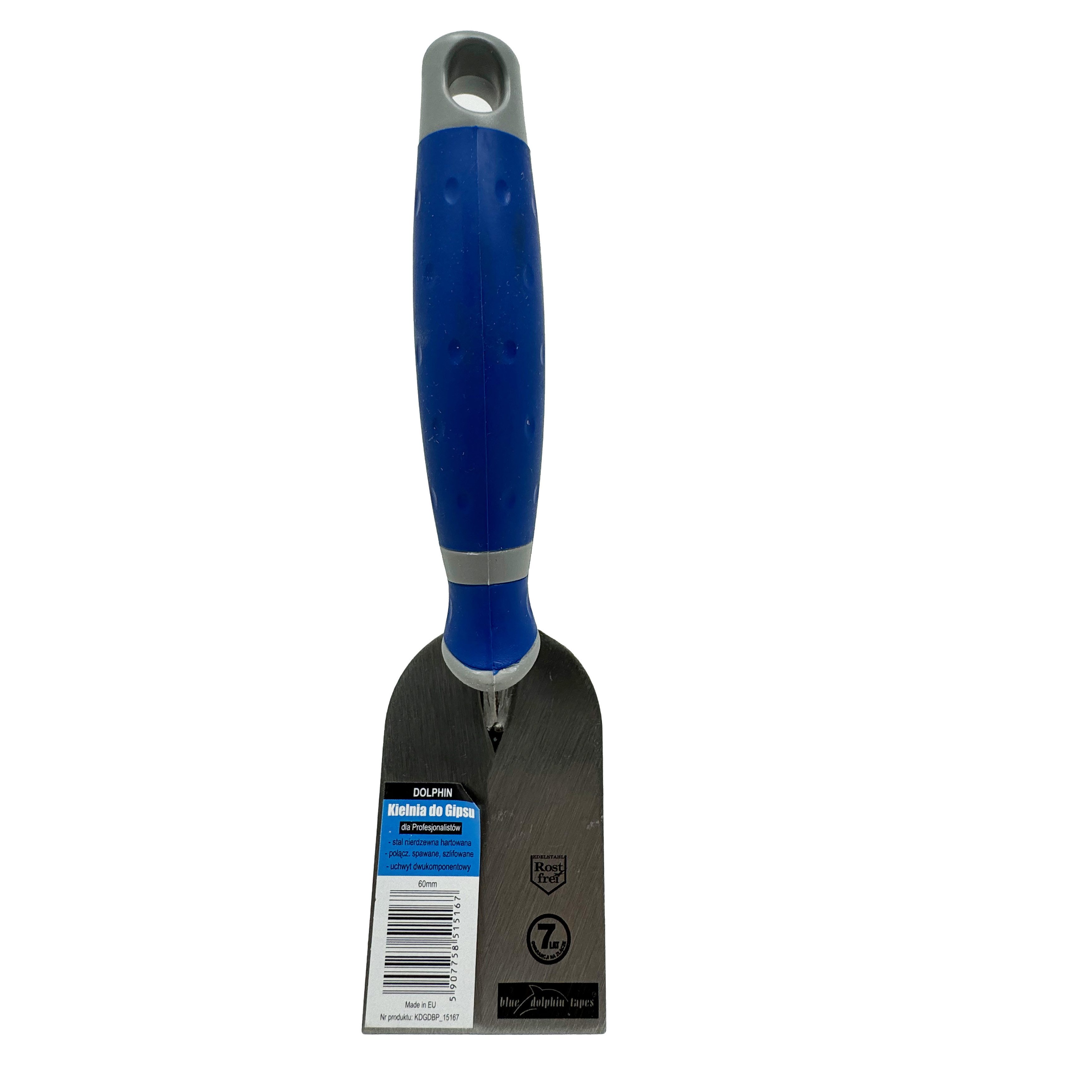 BlueDolphin Stukkateurspachtel Stukkateurkelle Rutschfester Softgriff 60 mm (Single-pack, 1-St., 1 Stukateurspachtel) Rost frei, ergonomischer Softgriff