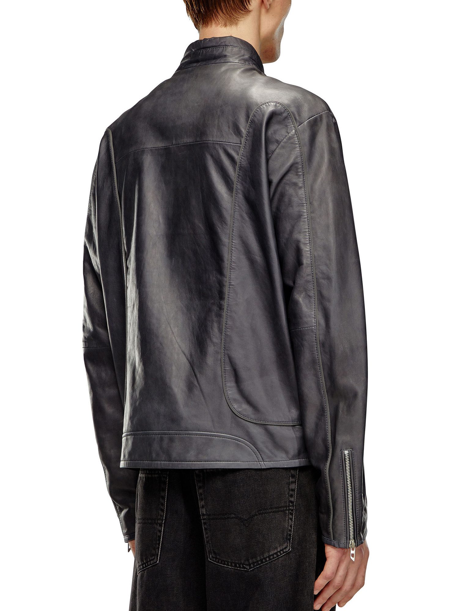 Diesel Lederjacke Bikerjacke aus weichem Lammleder mit Used-Optik - L-KRIX Anthrazit-Schwarz, Regular Fit