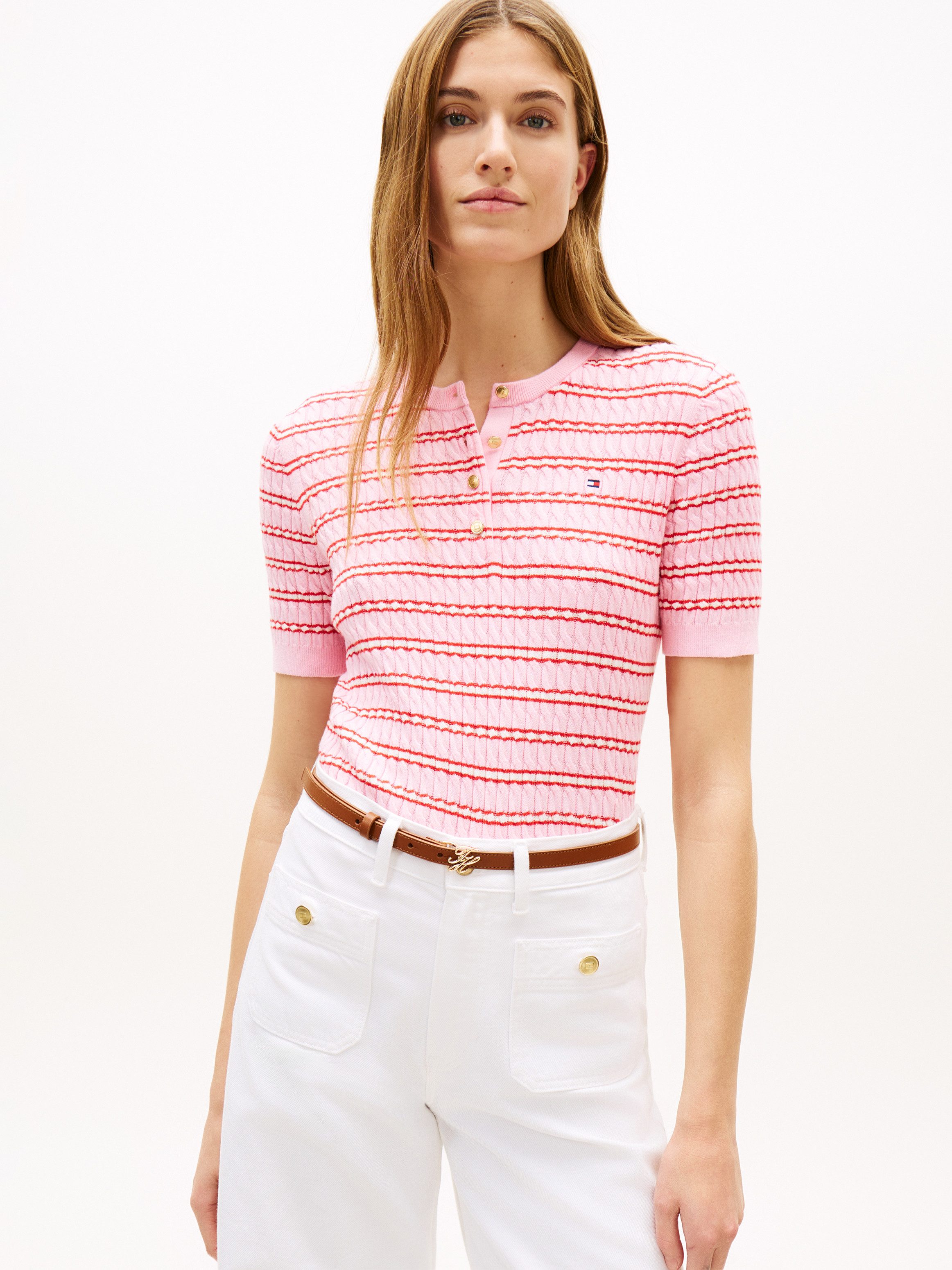 Tommy Hilfiger Strickpullover CO CABLE FINE GG SS HENLEY mit Zopfmuster günstig online kaufen
