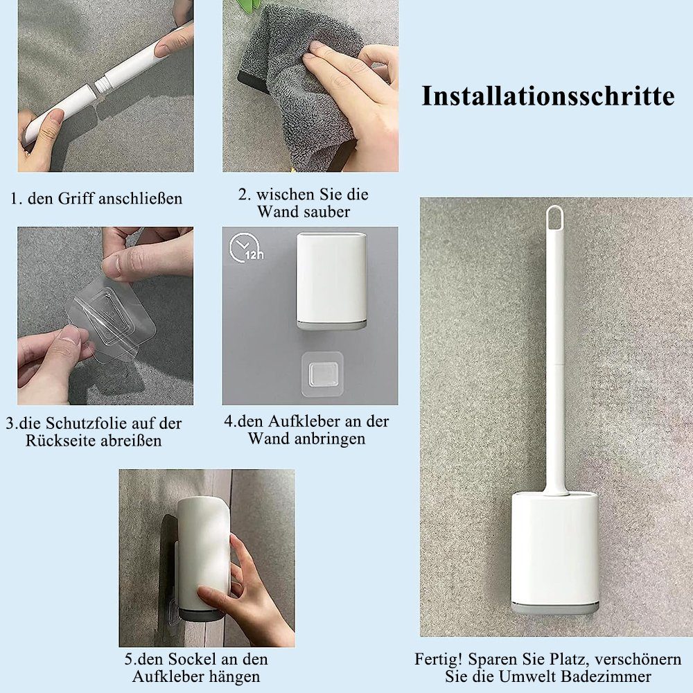 Weiß Flache Toilettenbürste,ohne NUODWELL Silikon,Flexibel Badaccessoire-Set Bohren WC-Bürste