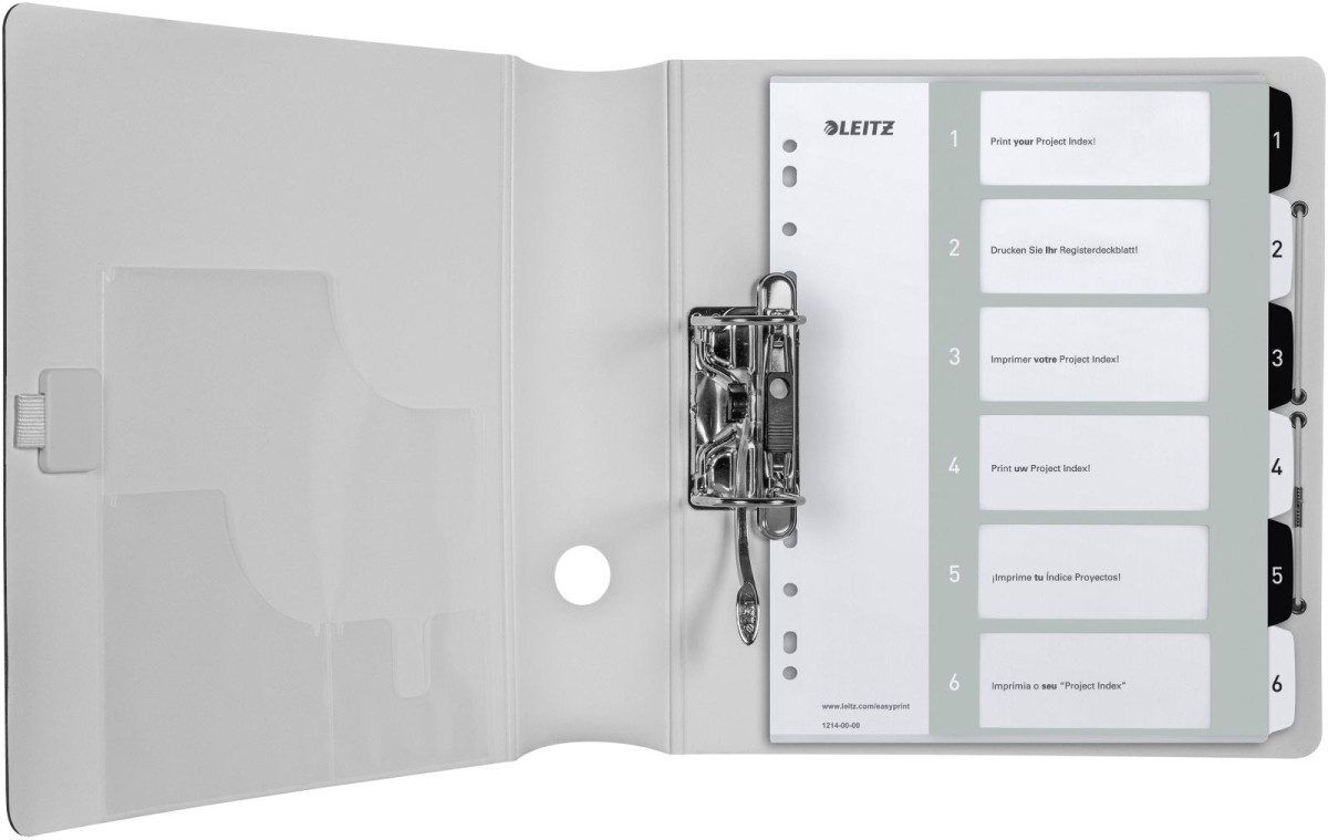 LEITZ Aktenordner Plastikregister Wow 1-6 beschriftbar A4 PP 6 Blatt weiß/schwarz