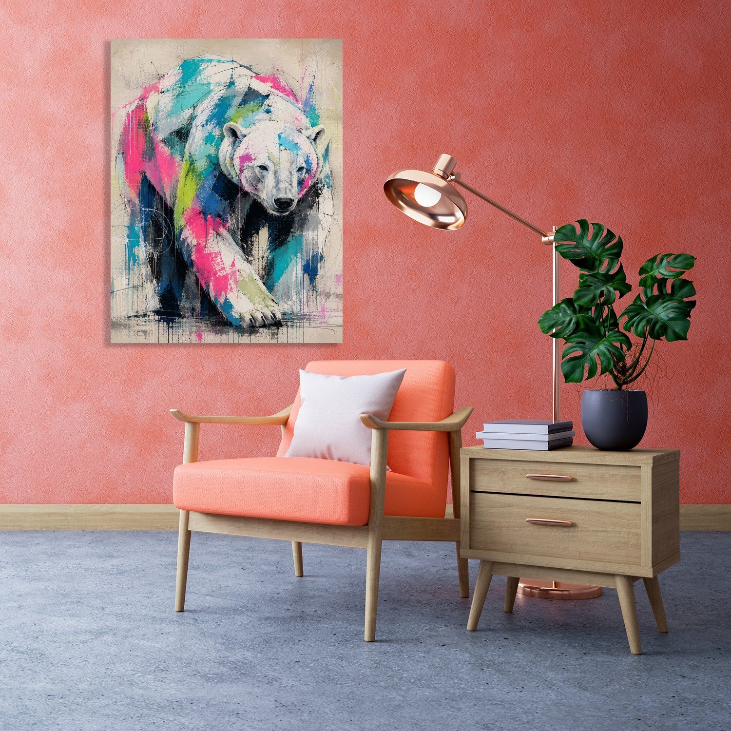queence Acrylglasbild Urban Art Bunter Eisbär, Abstrakt, Eisbär, Tiere (1 St), Wandbild Wohnzimmerdeko buntes Tiermotiv Abstrakte Kunst