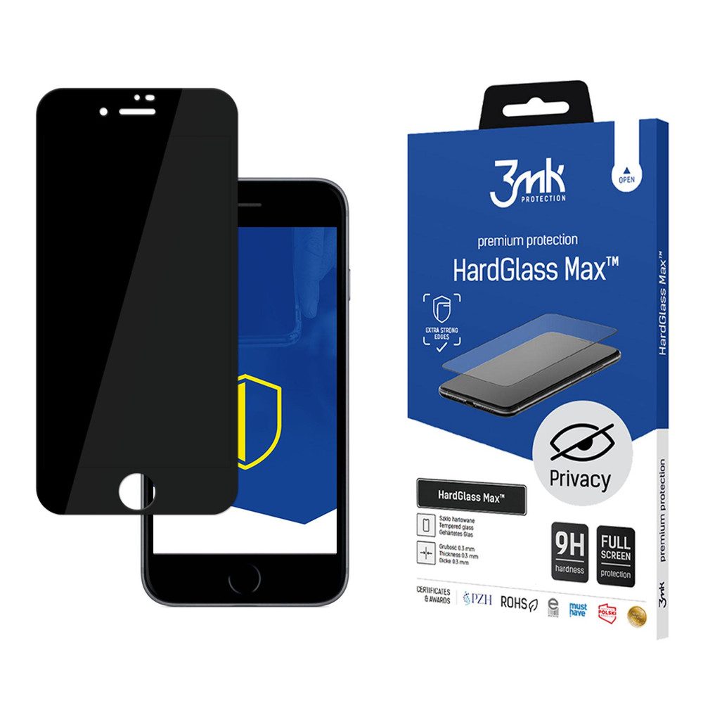 3MK Displayschutzglas Panzerglas Blickschutz für iPhone 8, Spar-Set, 1 Stück, 9H Härte, Blickschutz, 0,3 mm, Anti-Crash-Folie