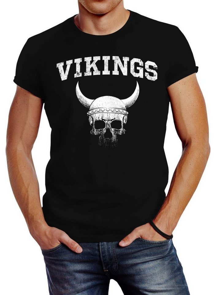 Neverless Print-Shirt Wikinger-Helm Skull Totenkopf Herren T-Shirt Fashion  Streetstyle Neverless® mit Print