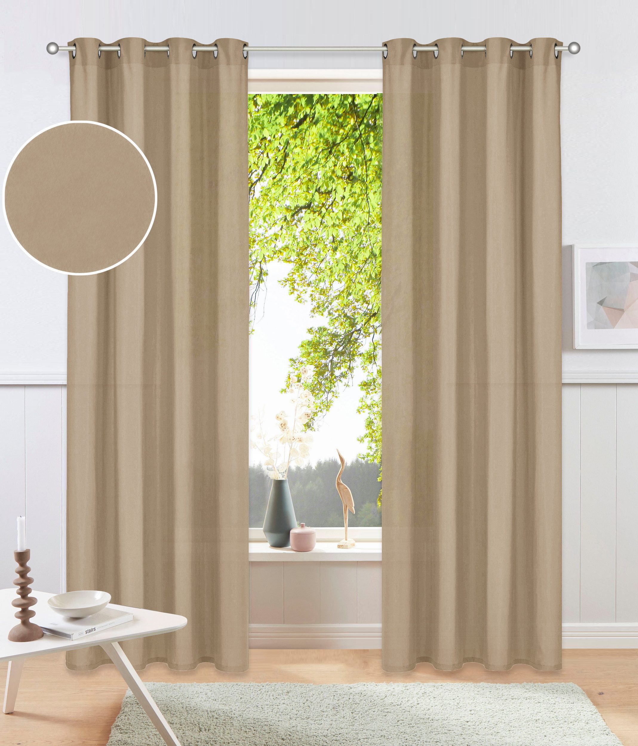 OTTO home Vorhang Raja mit Ösen, 2er Pack, blickdicht, Topseller! (2 St), Ösen, blickdicht, Polyester, einfarbig, Einfache Montage, Pflegeleicht, Ösen, 2 er Pack, uni