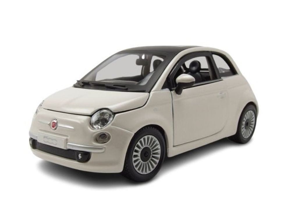 Bburago Modellauto Fiat 500 2007 weiß, Maßstab 1:24