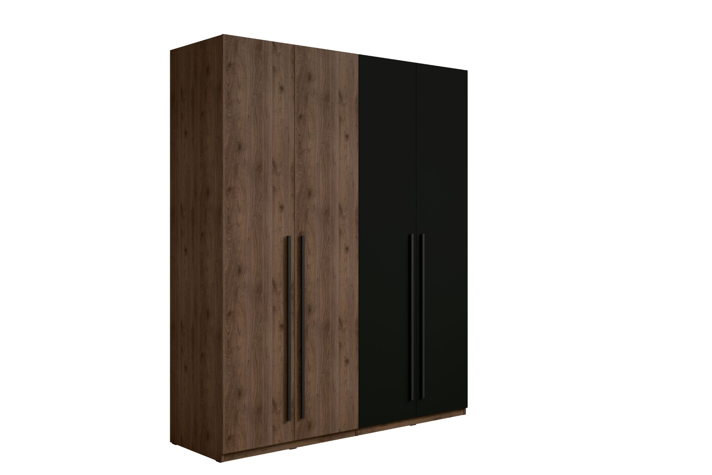 Deine Möbel 24 Kleiderschrank VASSA 180 cm Schwarz / Nussbaum, Schlafzimmerschrank mit viel Stauraum (moderner Drehtürenschrank, 1-St., ideal für Schalfzimmer & Flur) mit 4 Türen, 2 Kleiderstangen und 4 Regalböden
