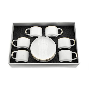 Mulex Espressotasse 12 Tlg. Mokkatassen-Set mit Untertasse Porzellan Mokkaservice 100 ml