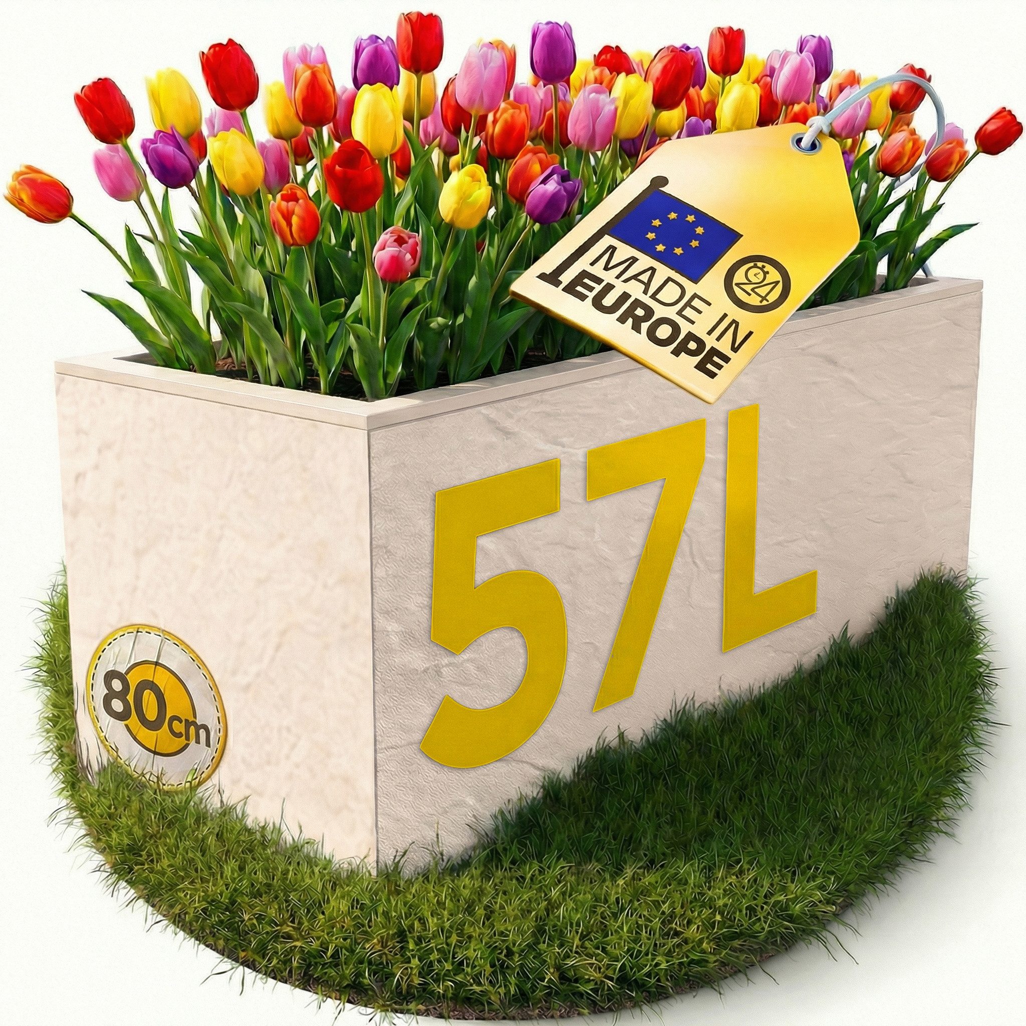 ONDIS24 Blumenkasten Vulkan 57L Gestein/Basalt Optik mit Wasserspeicher Pflanzenkasten, 79.5 x 29.5 x 29.5 (H) cm