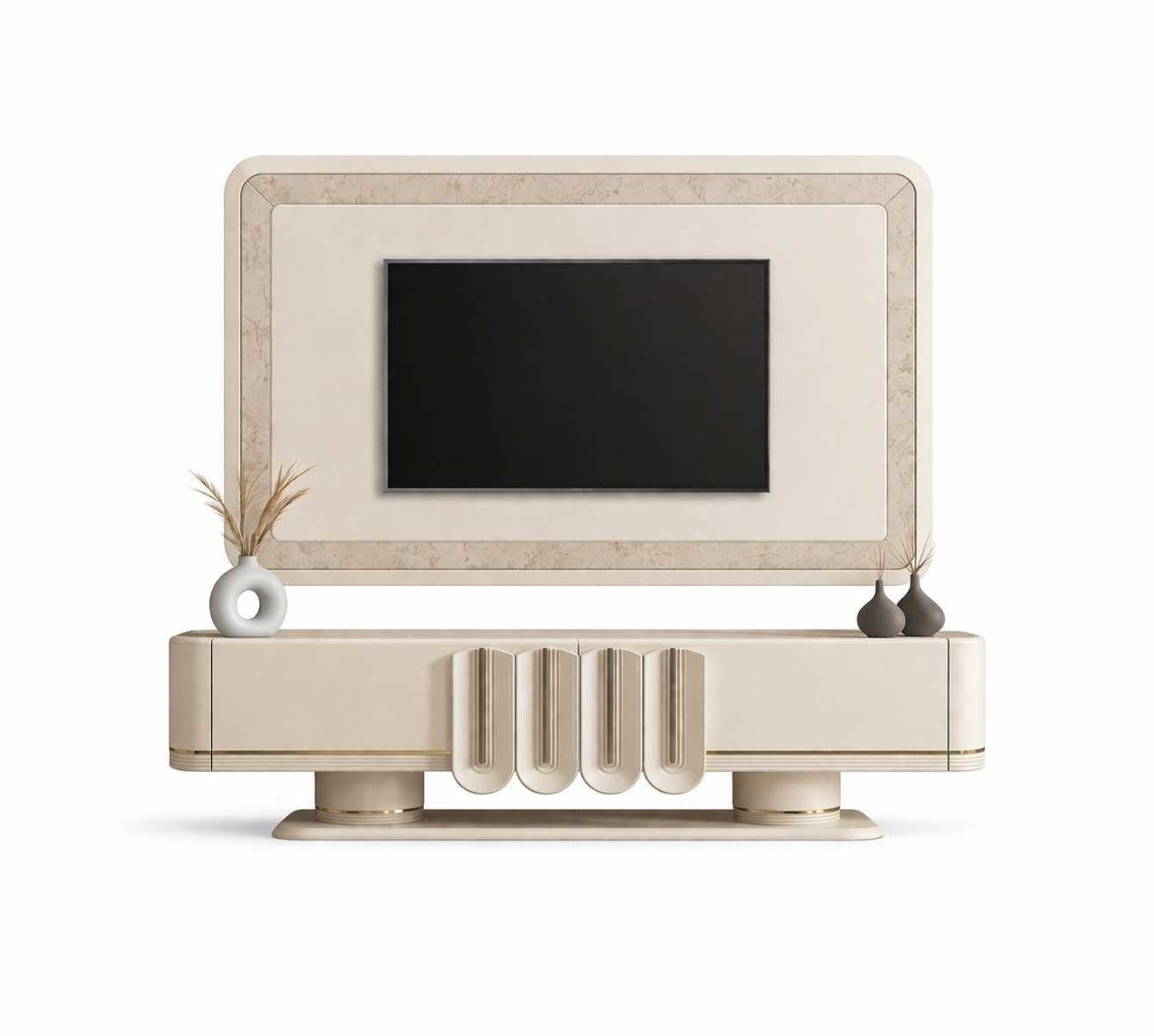 Xlmoebel TV-Wand Beiges Designer TV-Lowboard aus Holzrahmen, 2-teiliges Set, (2-St), Made in Europa