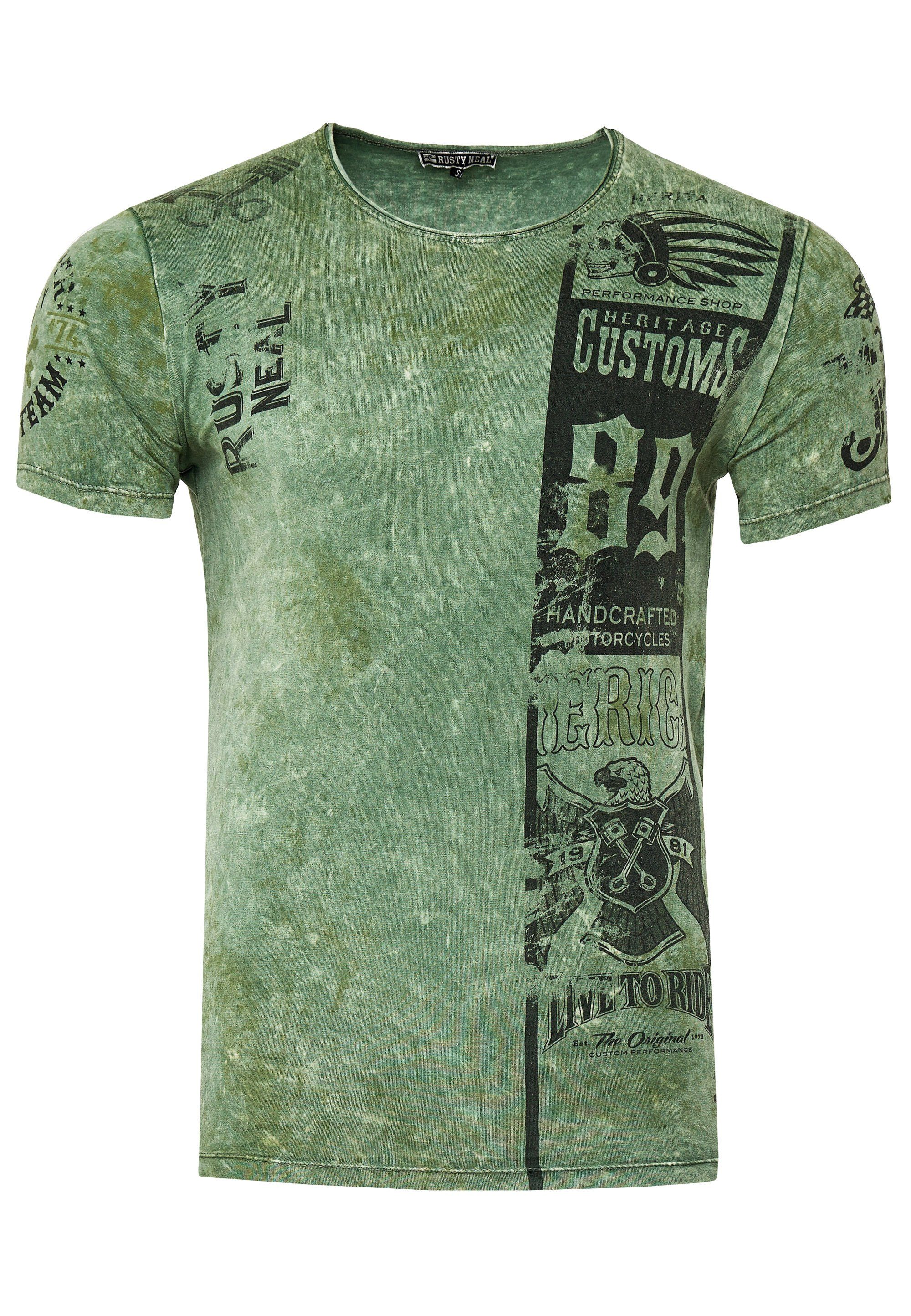 Rusty Neal T-Shirt mit modernem khaki Print