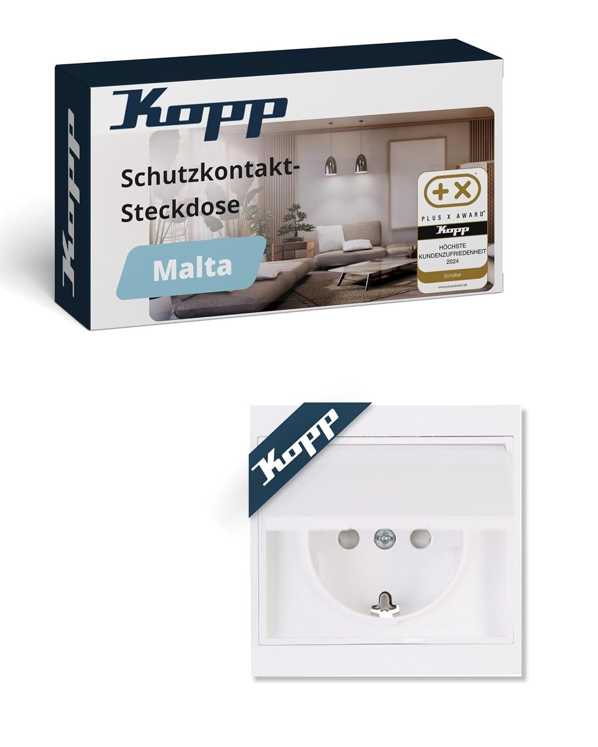 Kopp Schalter Kopp Malta Schutzkontakt Steckdose mit Klappdeckel IP44 Arktisweiß, Schuko Feuchtraum