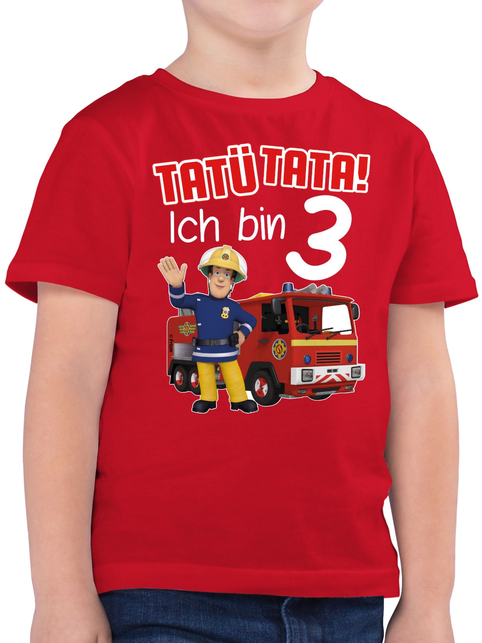 Shirtracer T-Shirt Tatü Tata! bin Feuerwehrmann Geburtstag 3 Rot Jungen Sam 03 Ich