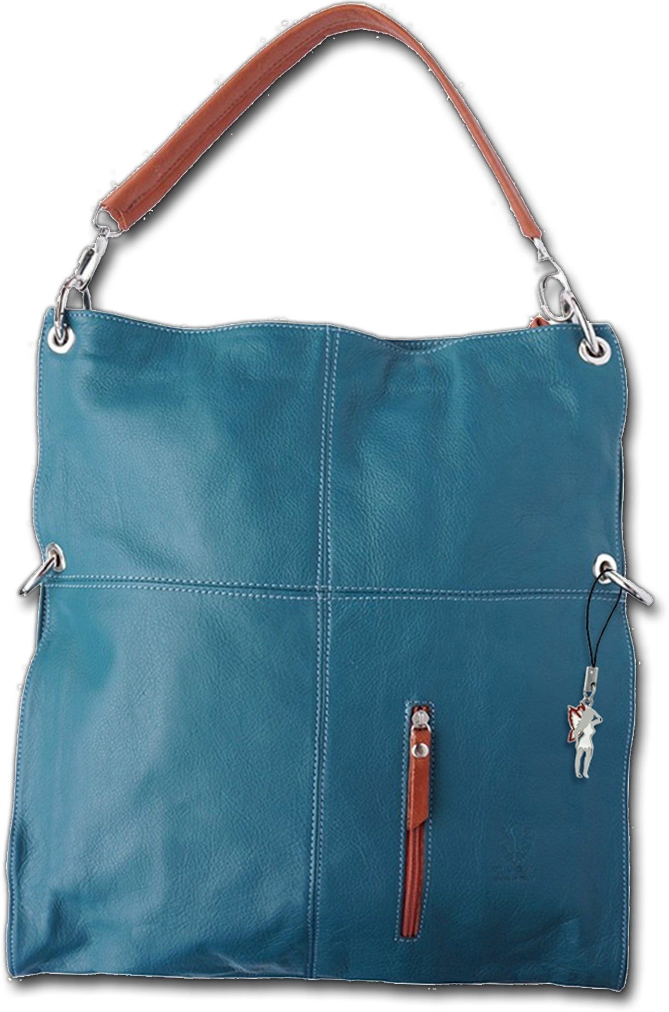 FLORENCE Schultertasche D2OTF102X Florence Hobo Bag Echtleder Damentasche (Beuteltasche, Beuteltasche), Damen Tasche Echtleder dunkelcyan (blau), tan, Made-In Italy