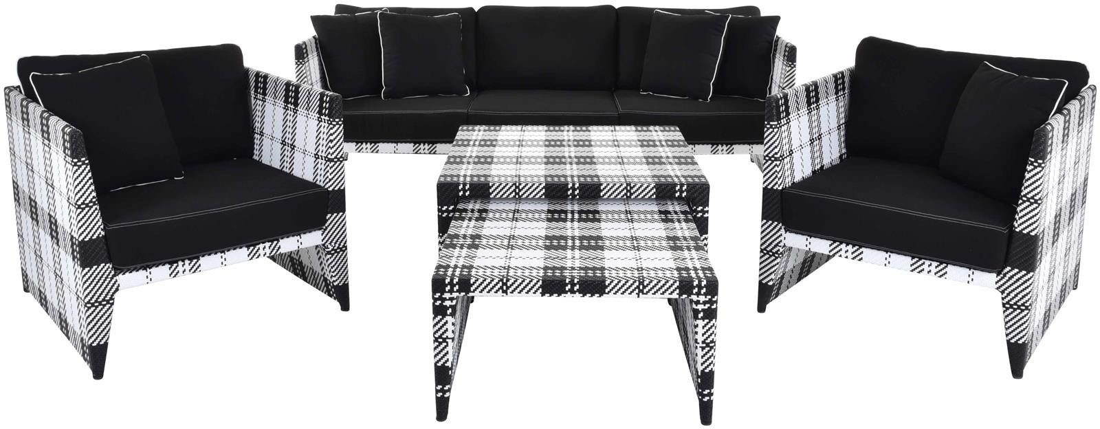 Krines Home Sitzgruppe Set/5 Exklusives Gartenmöbel Set Sitzgarnitur Polyrattan Sitzgruppe, (5-tlg., 2x Sessel, 1x Sofa, 2x Tische), wetterfeste Sitzgruppe für 5 Personen, wasserabweisende Polster