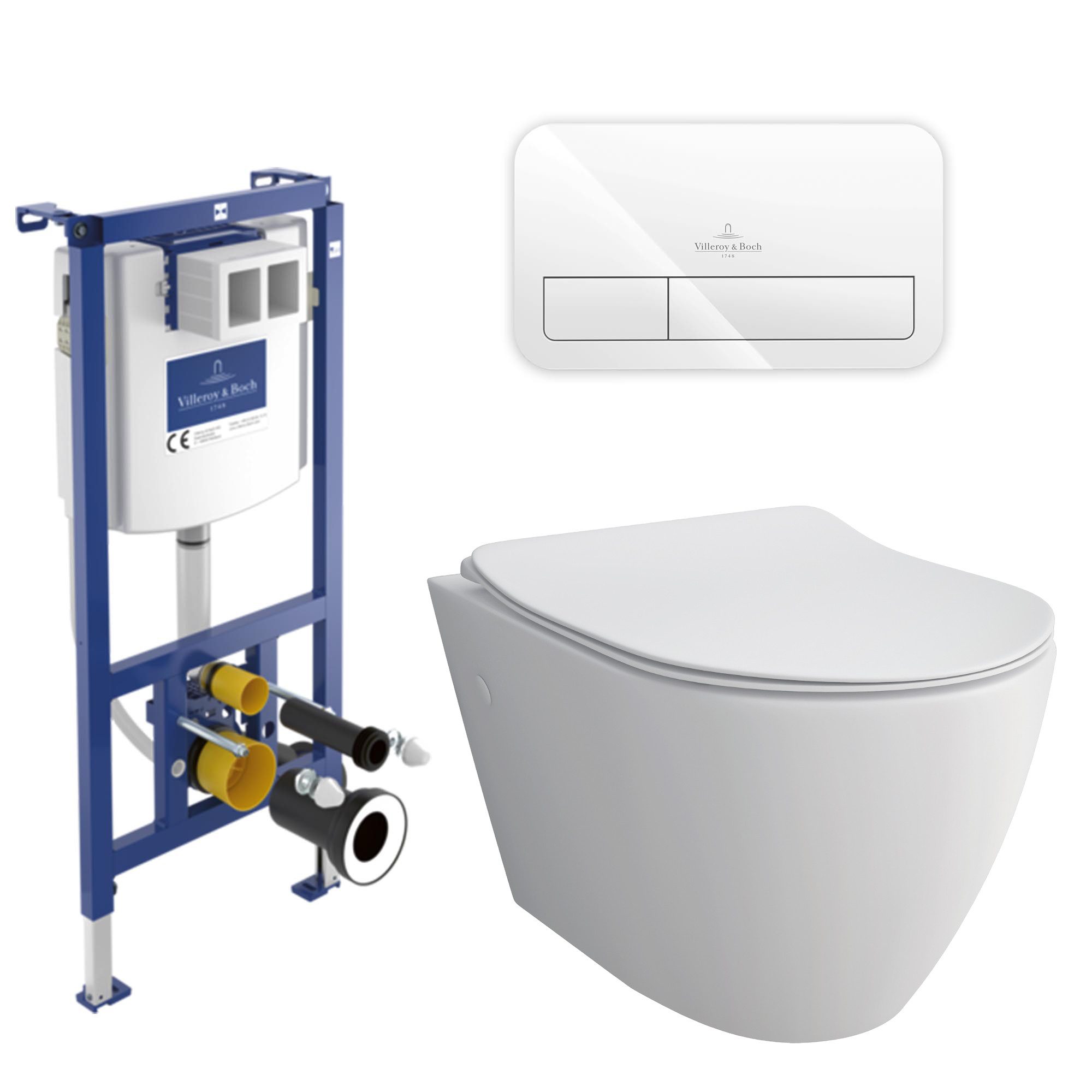 Alpenberger Vorwandelement WC Komplett Set: Toilette + Villeroy & Boch Spülkasten Betätigungsplatte