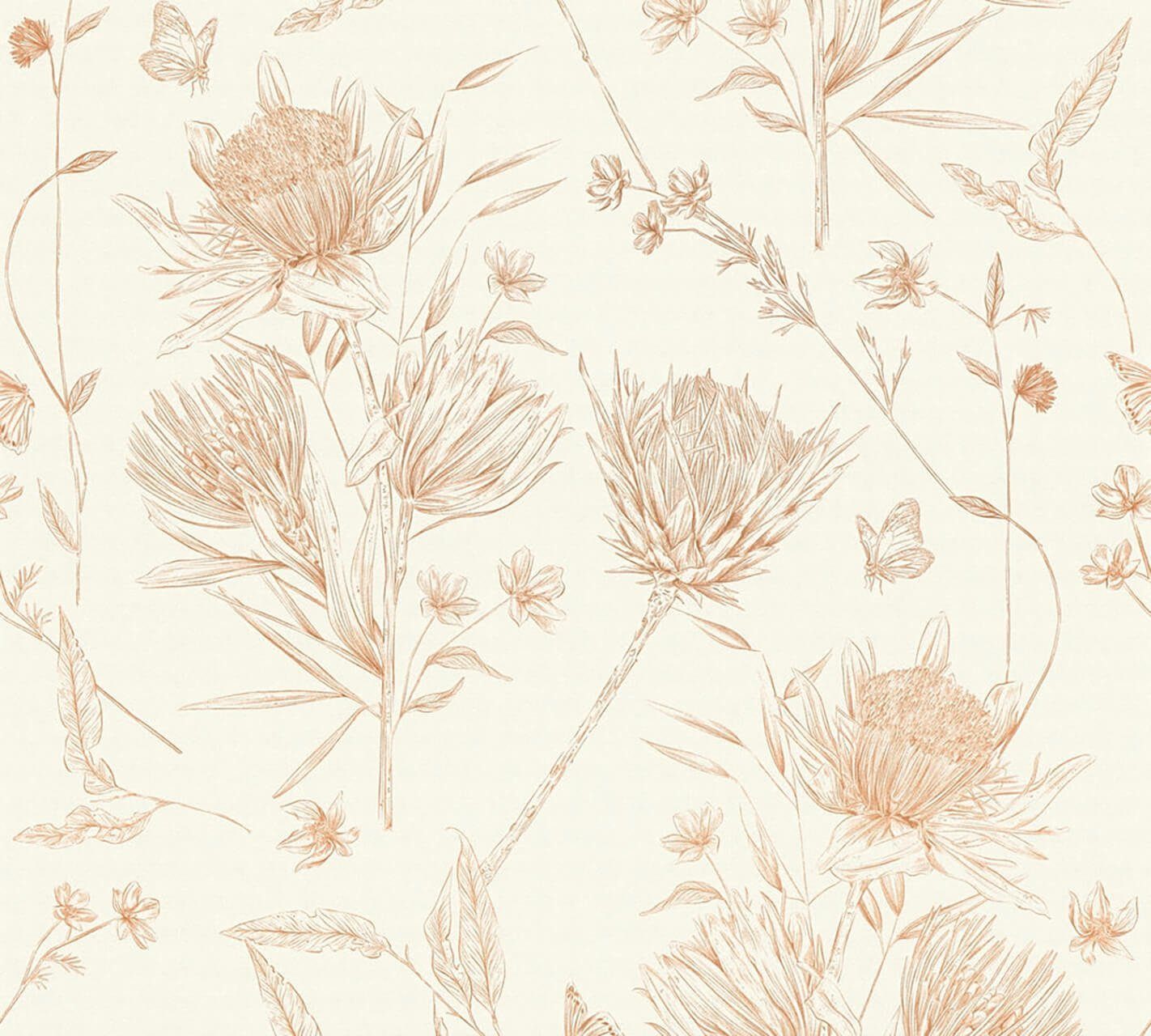 KUNSTLOFT Vliestapete Wildflower Serenade 0.53x10.05 Tapete halb-matt, lichtbeständige m, matt, Design weiß orange