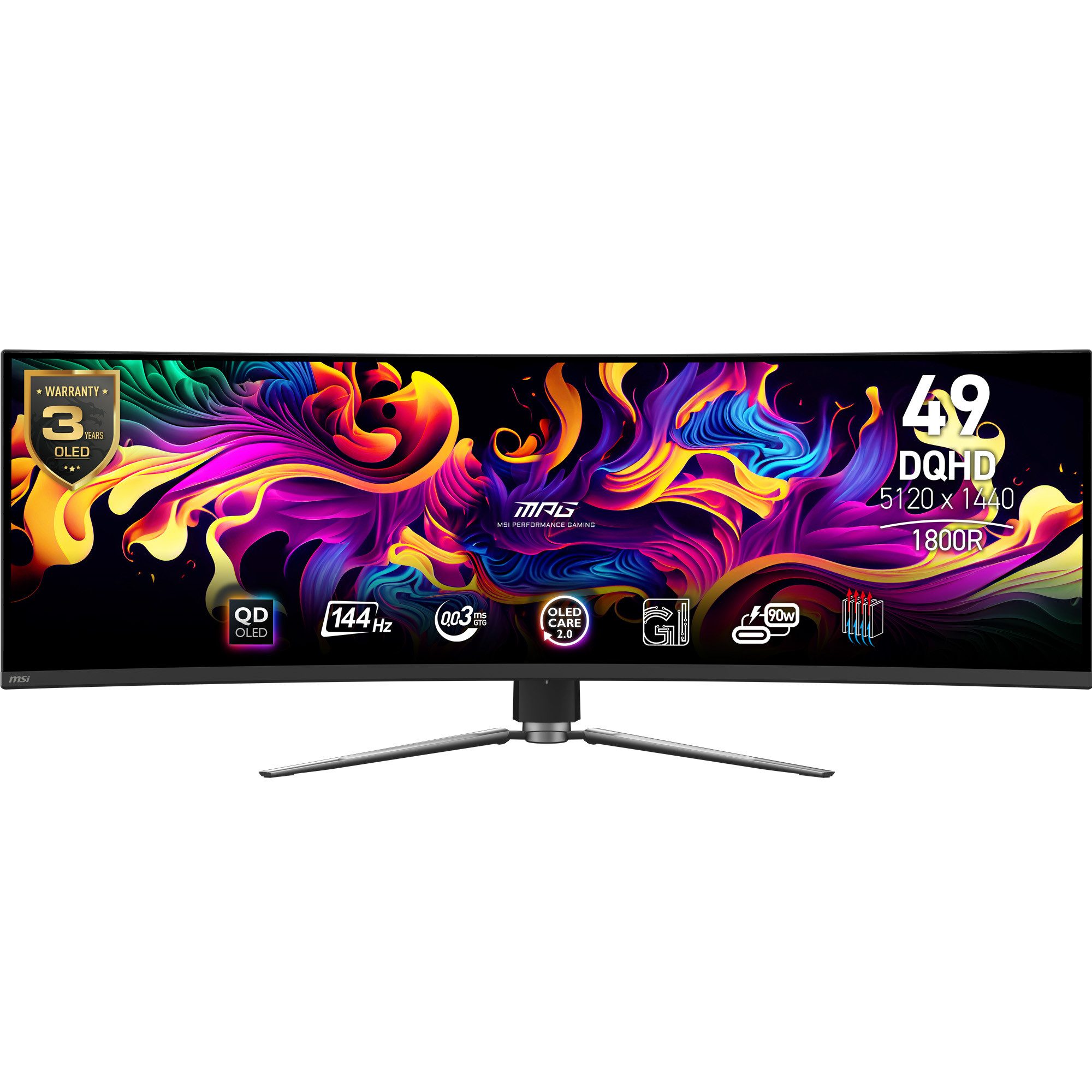 MSI MPG 491CQPDE QD-OLED TFT-Monitor (5120 x 1440 px, DQHD, 0,03 ms Reaktionszeit, 144 Hz, Curved, HDR, Kopfhörerbuchse, Höhenverstellbar)